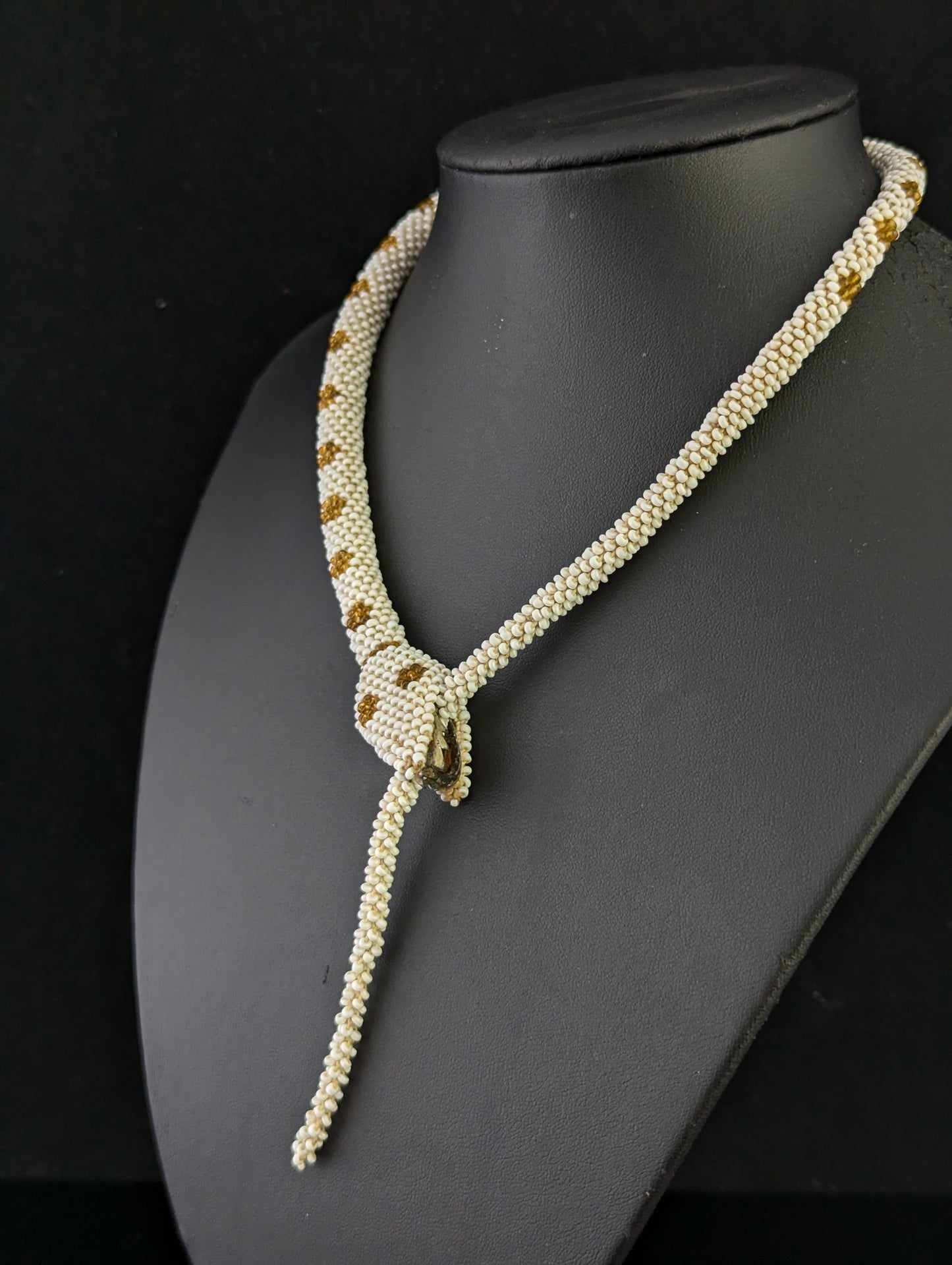 Vintage Art Deco beaded snake necklace, earrings set