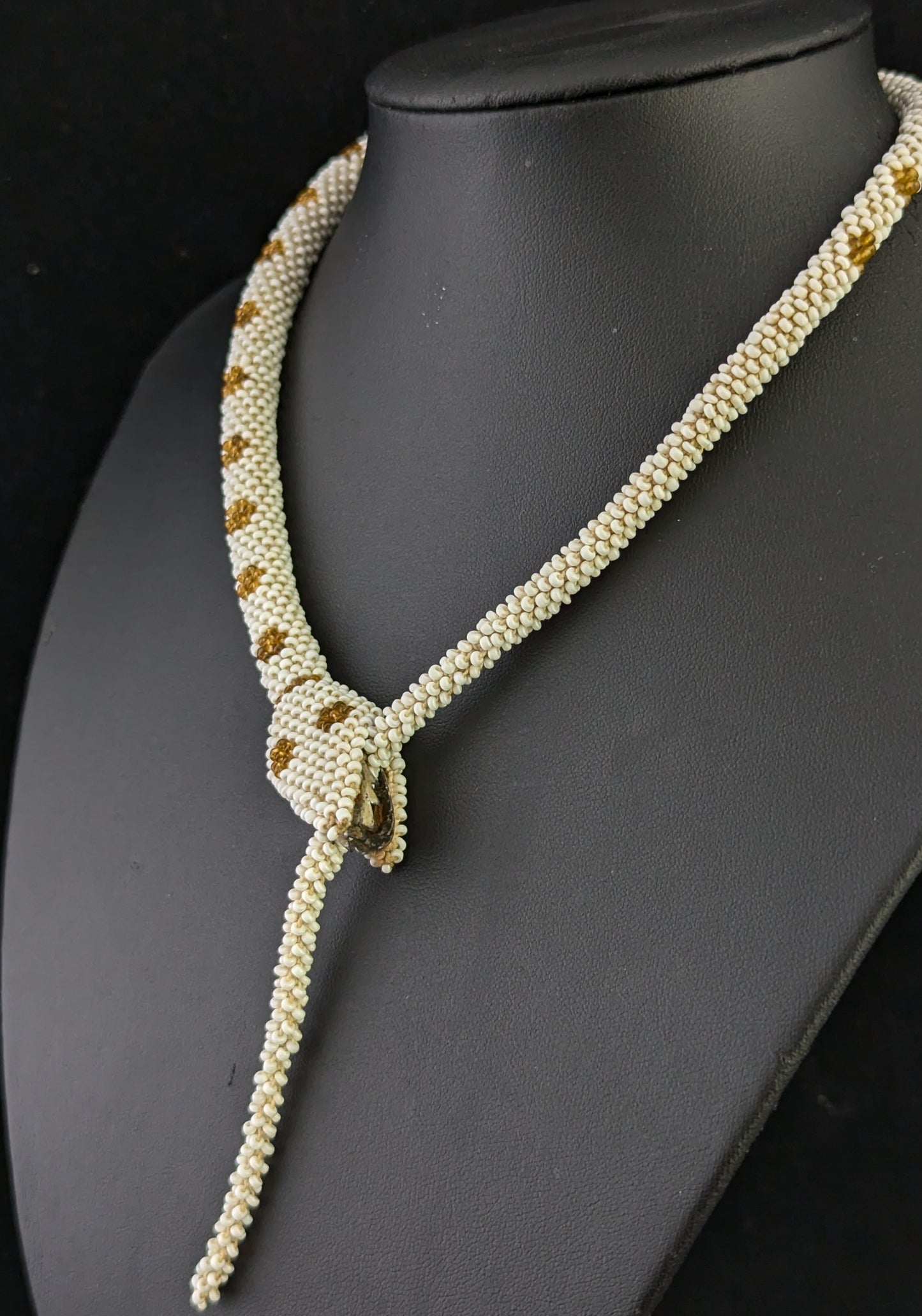 Vintage Art Deco beaded snake necklace, earrings set