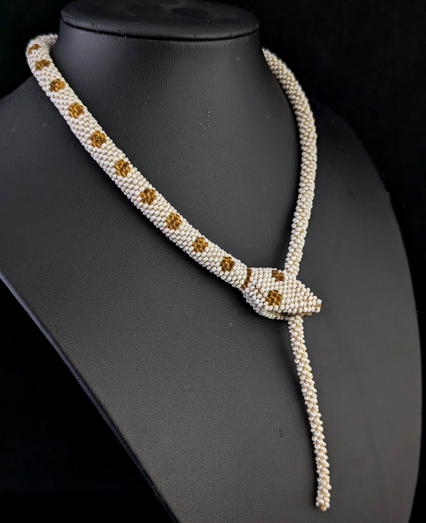 Vintage Art Deco beaded snake necklace, earrings set