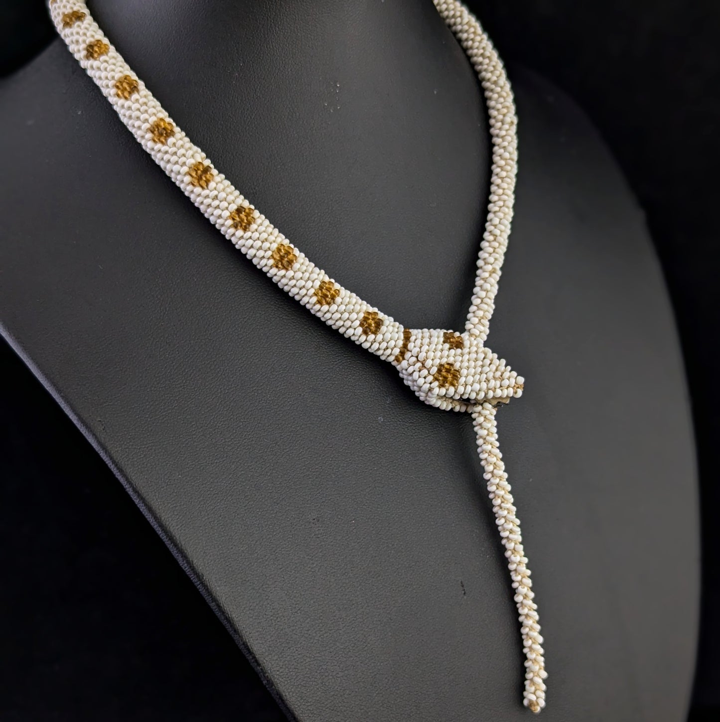 Vintage Art Deco beaded snake necklace, earrings set