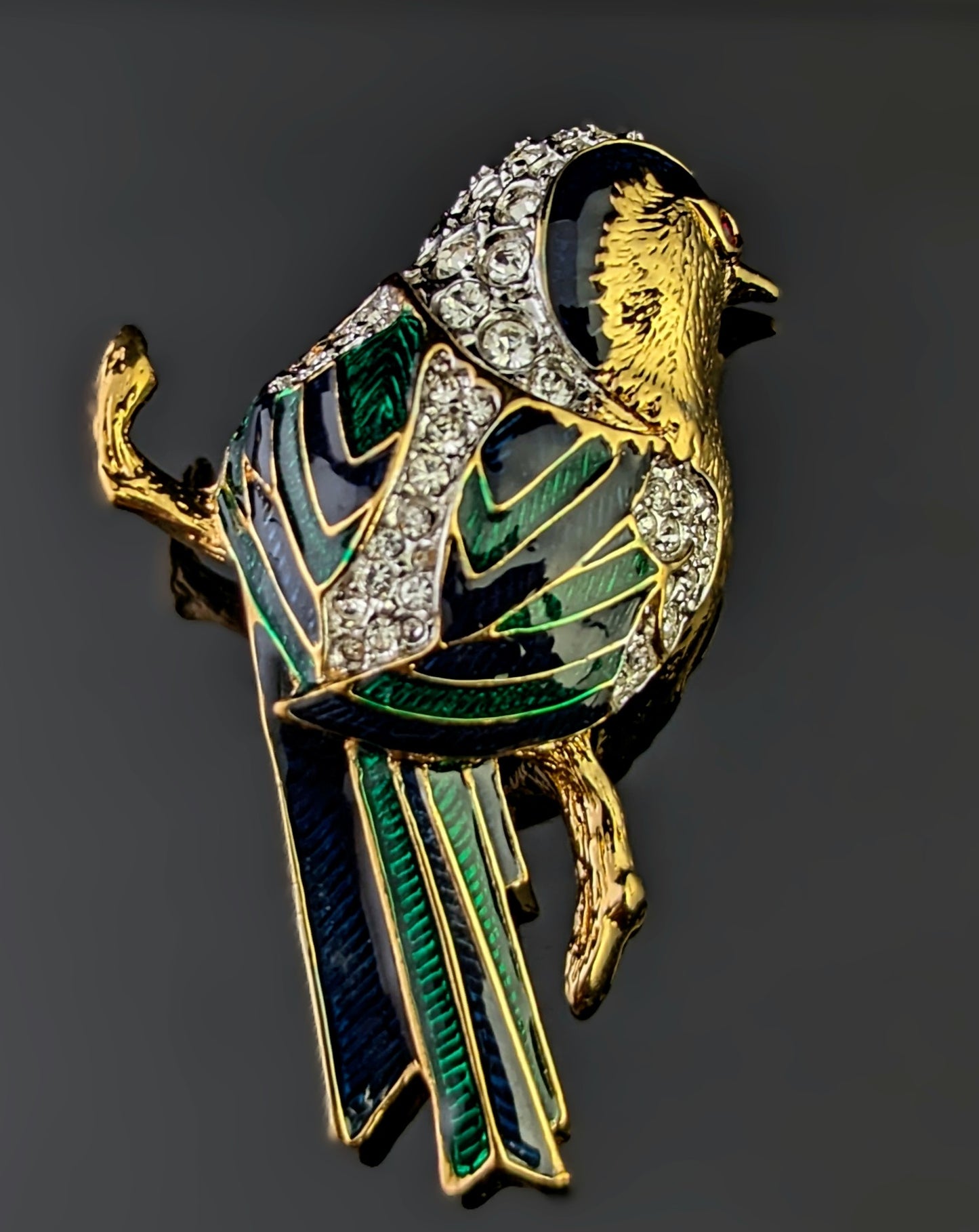 Vintage D'Orlan Bird brooch, enamelled and diamante