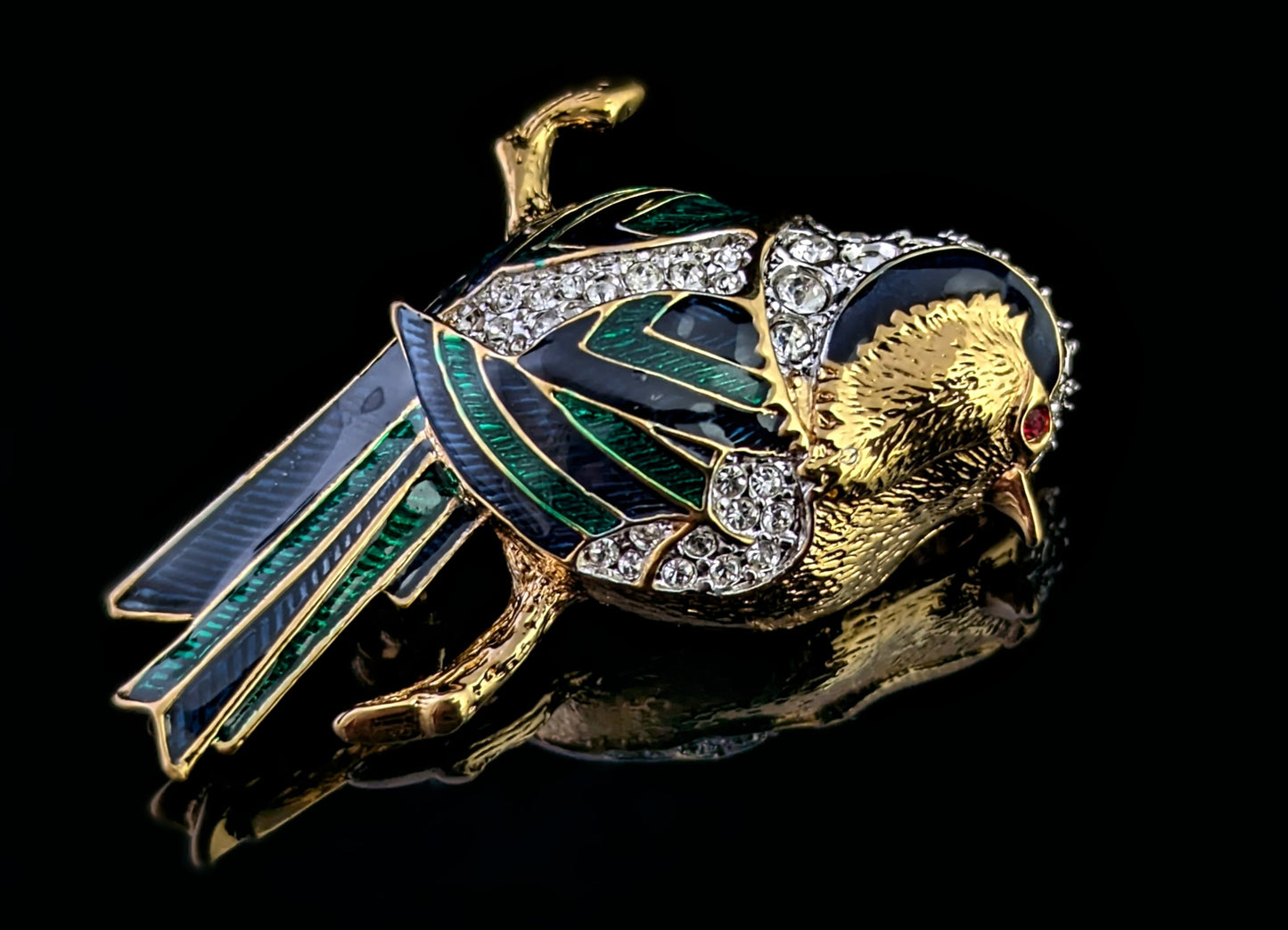 Vintage D'Orlan Bird brooch, enamelled and diamante