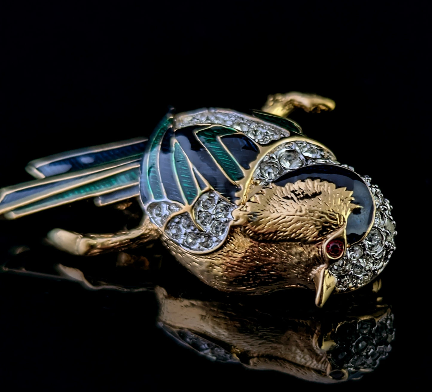 Vintage D'Orlan Bird brooch, enamelled and diamante