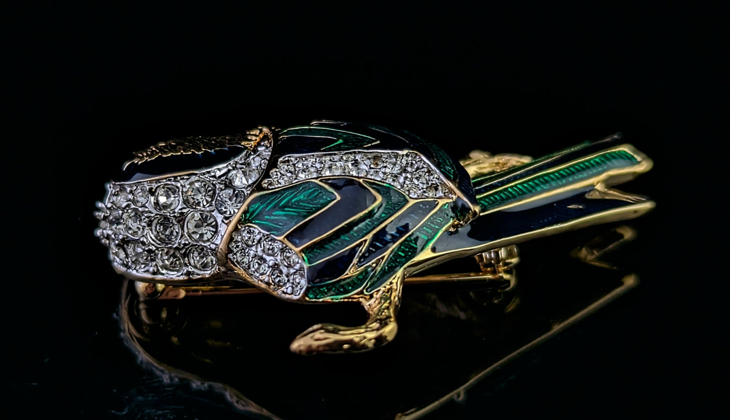 Vintage D'Orlan Bird brooch, enamelled and diamante