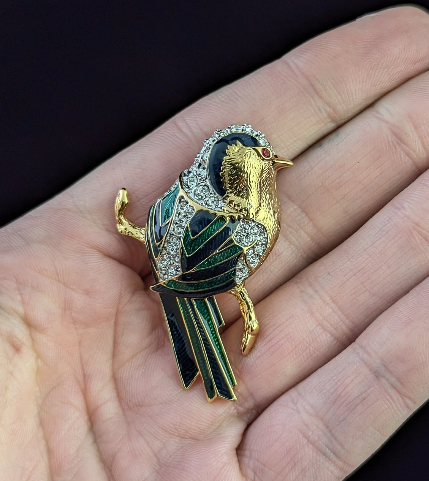 Vintage D'Orlan Bird brooch, enamelled and diamante