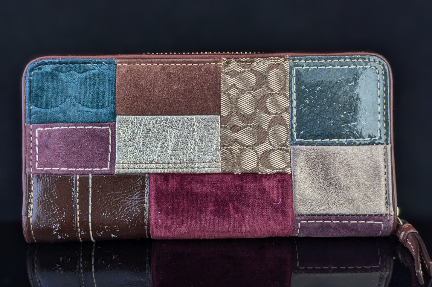 Vintage Coach patchwork leather and suede purse or wallet