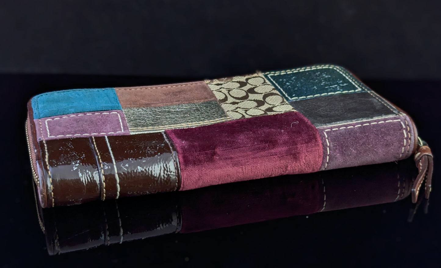 Vintage Coach patchwork leather and suede purse or wallet