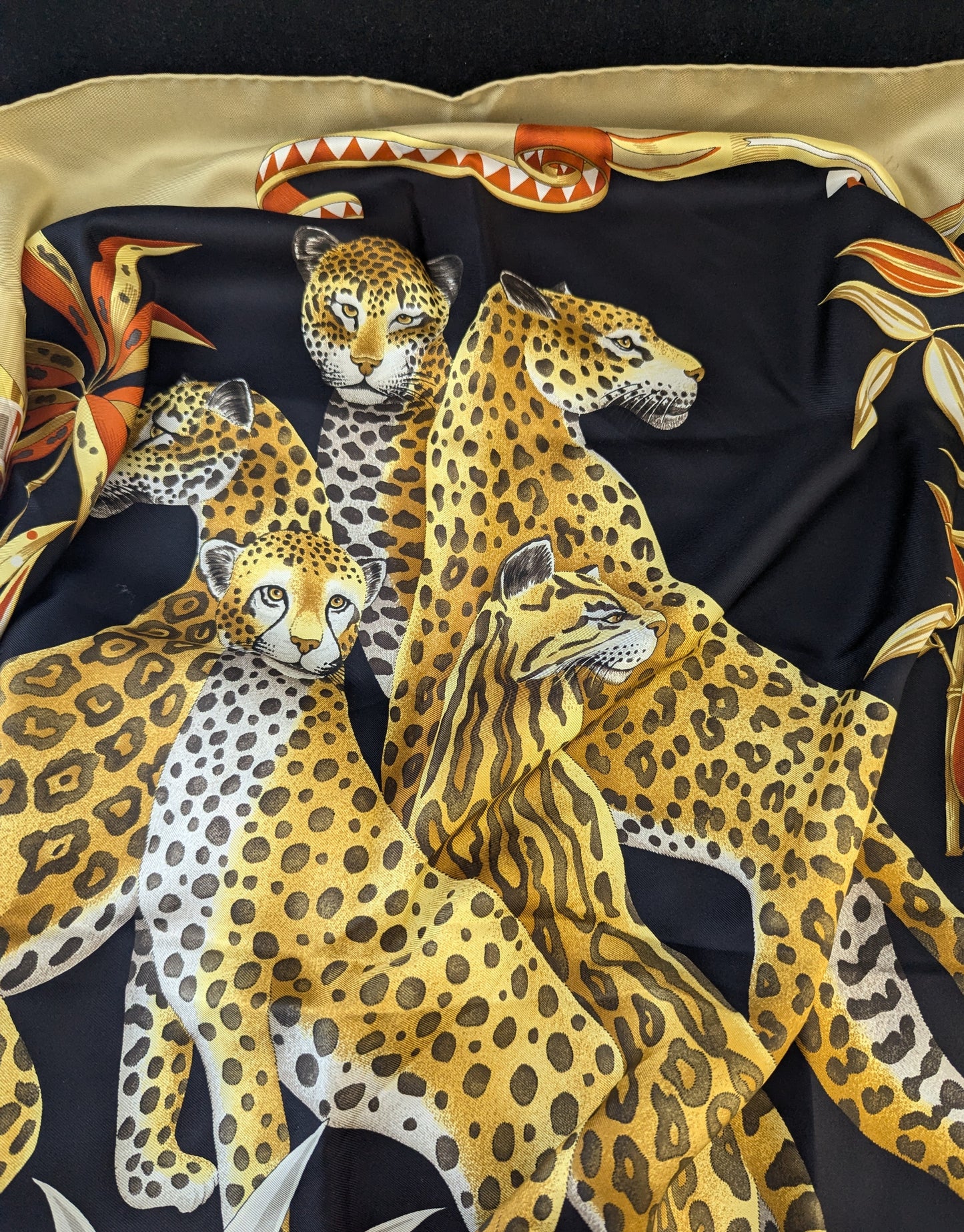 Vintage silk scarf, cheetah print, Salvatore Ferragamo