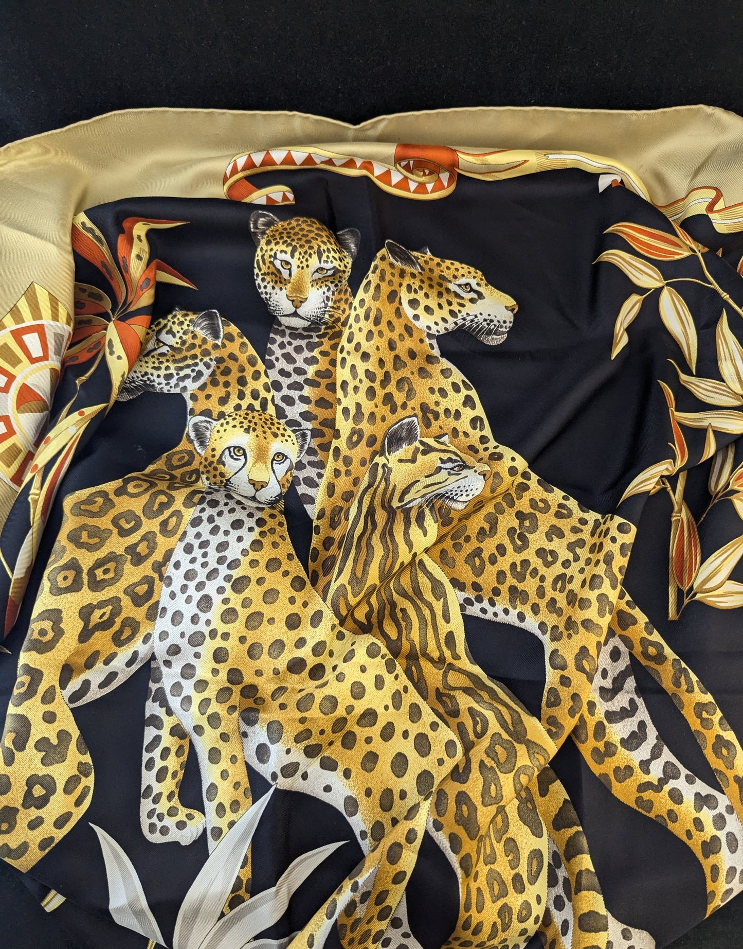 Vintage silk scarf, cheetah print, Salvatore Ferragamo