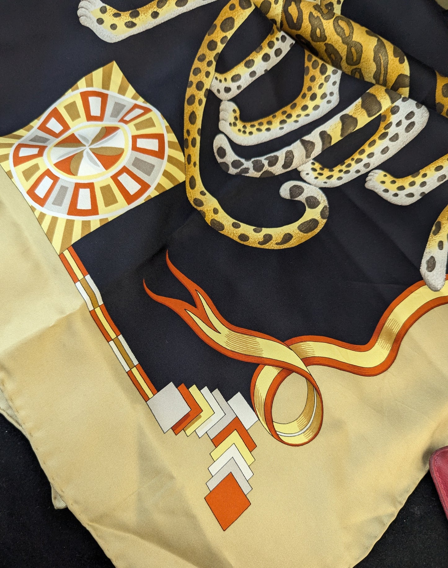 Vintage silk scarf, cheetah print, Salvatore Ferragamo