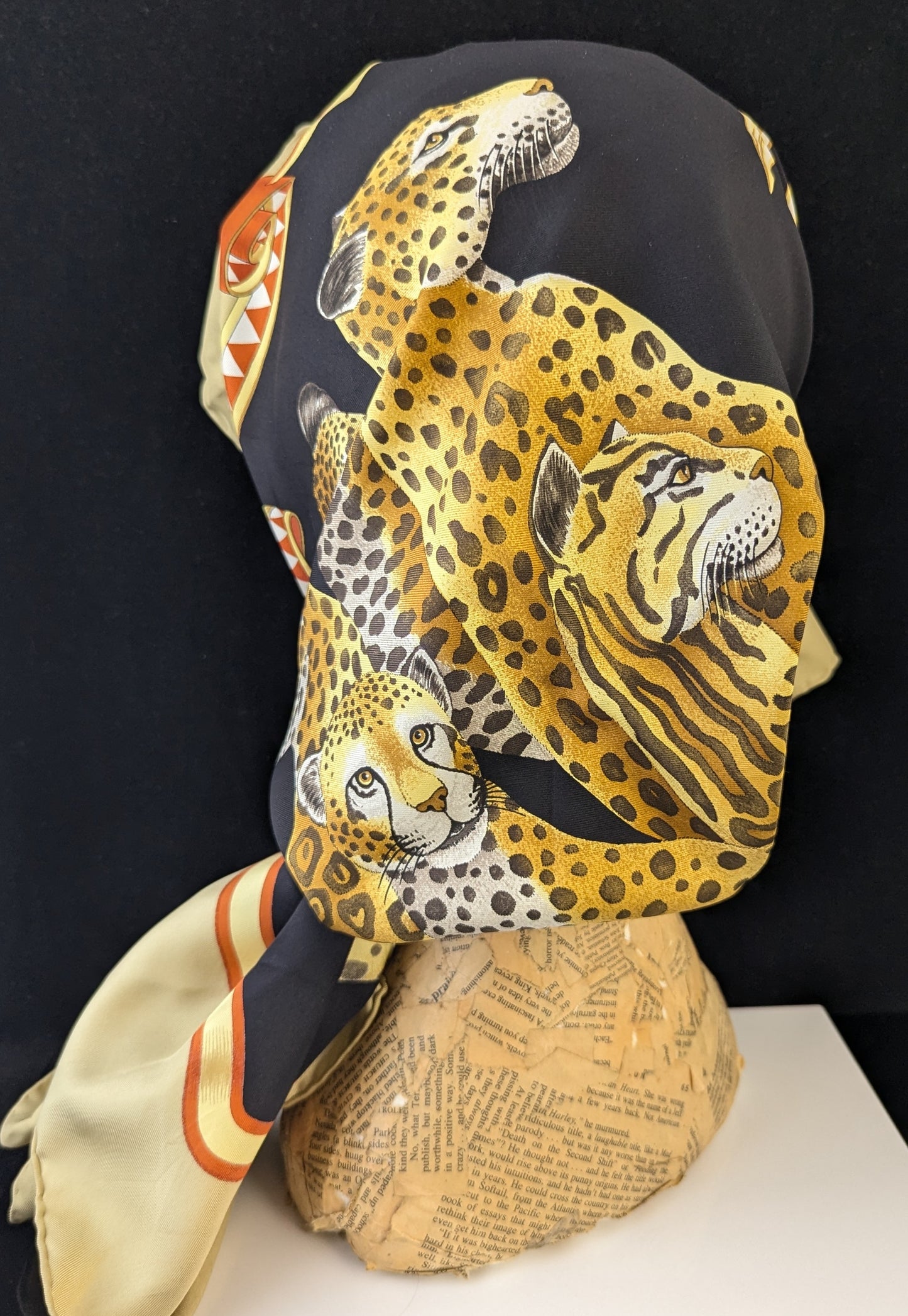 Vintage silk scarf, cheetah print, Salvatore Ferragamo