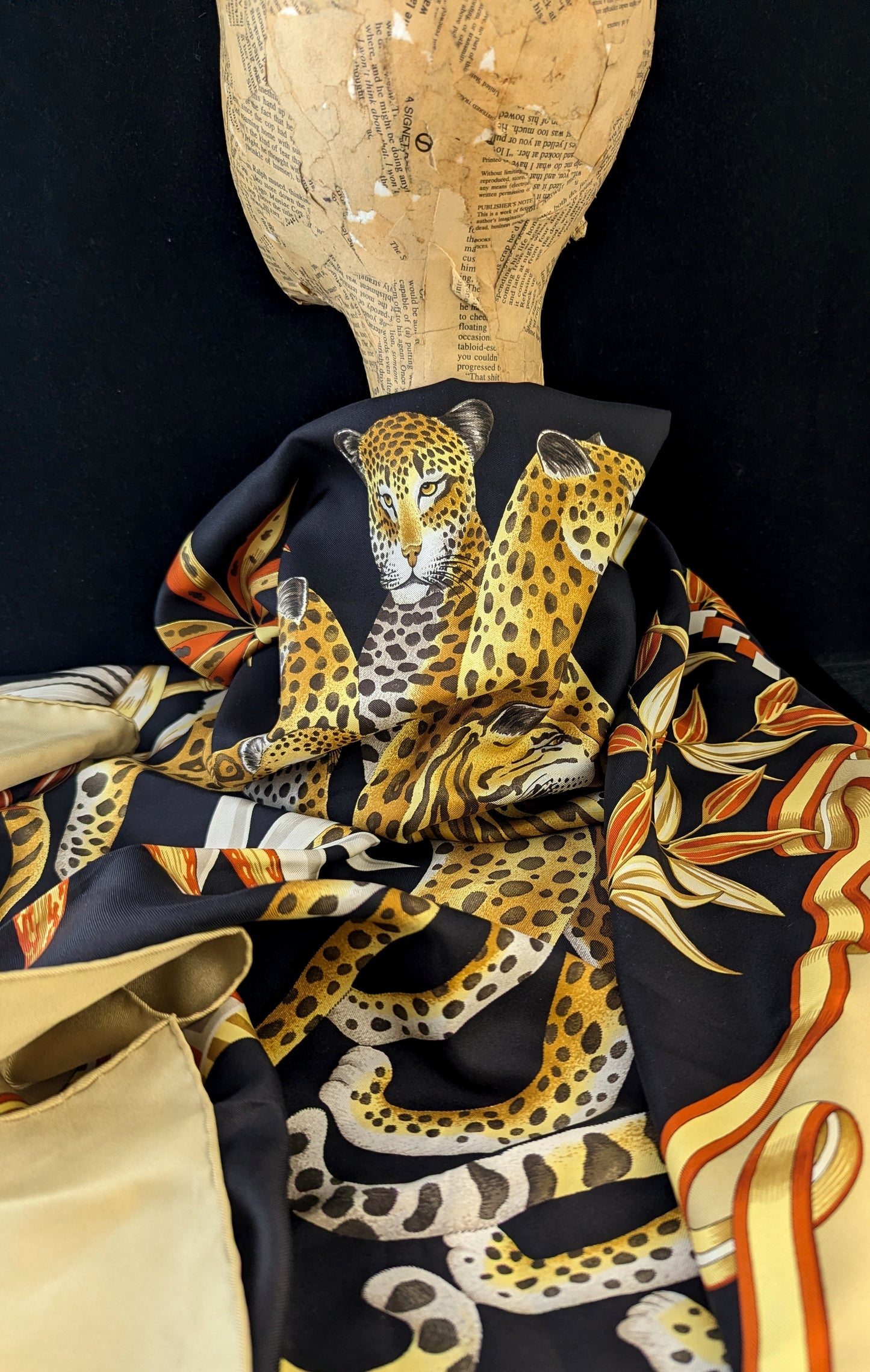 Vintage silk scarf, cheetah print, Salvatore Ferragamo