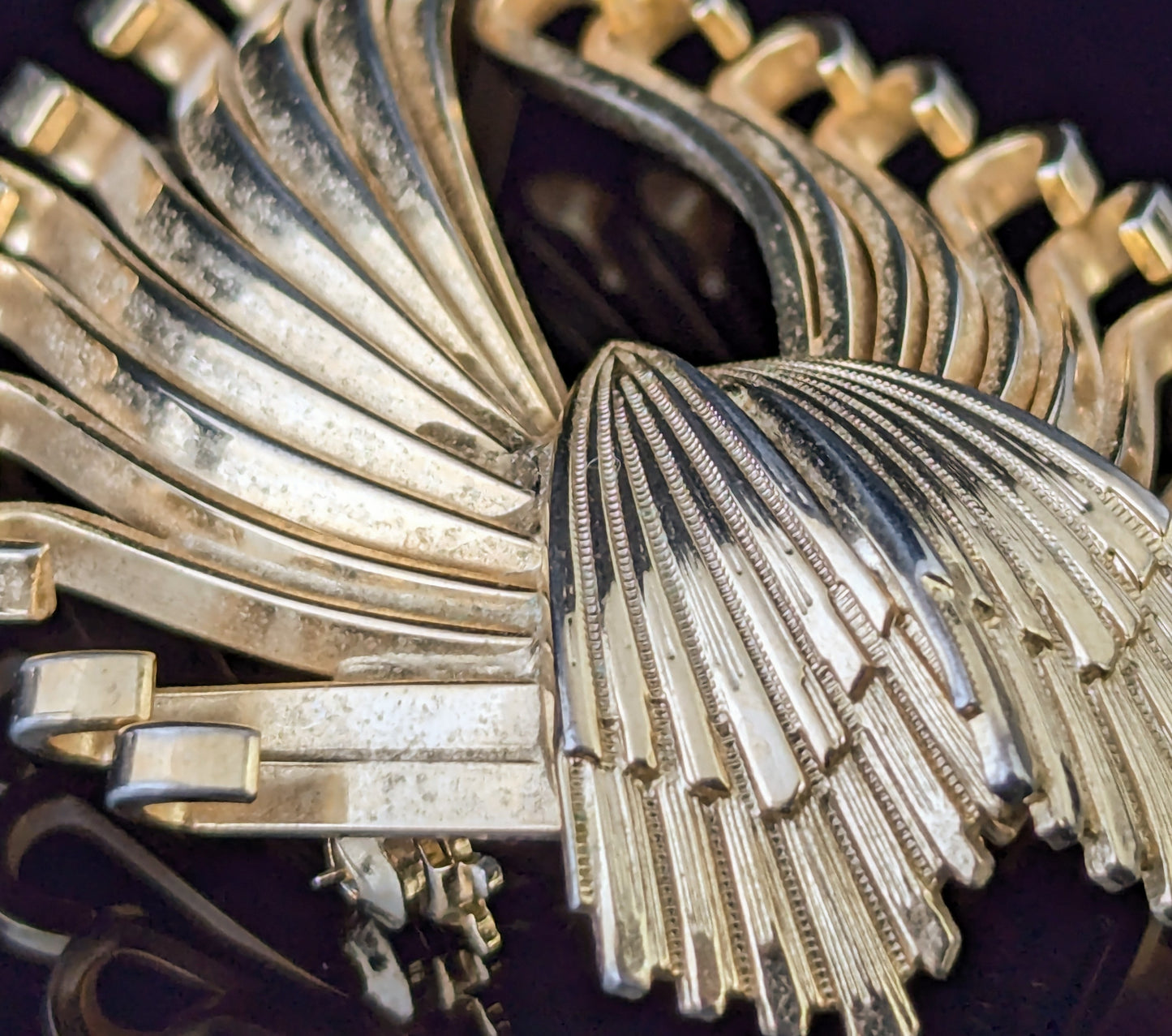 Vintage gold tone spray brooch, Kramer, Deco fan