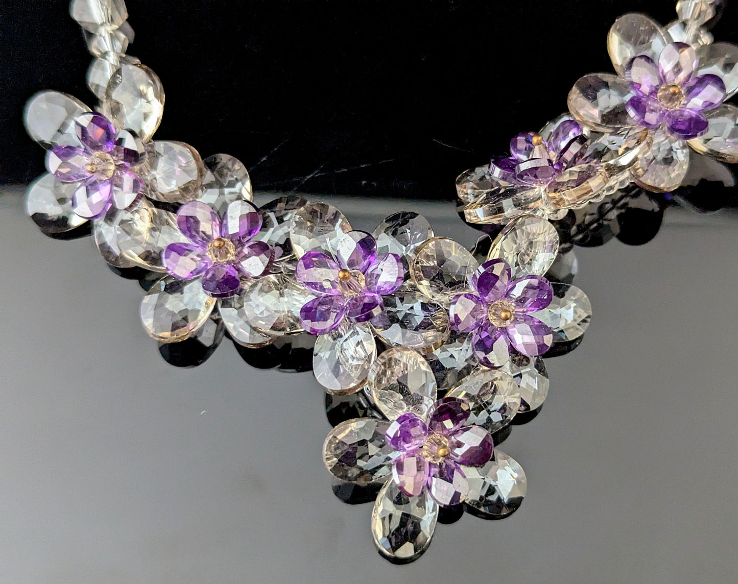Vintage crystal flower necklace, choker, Butler and Wilson