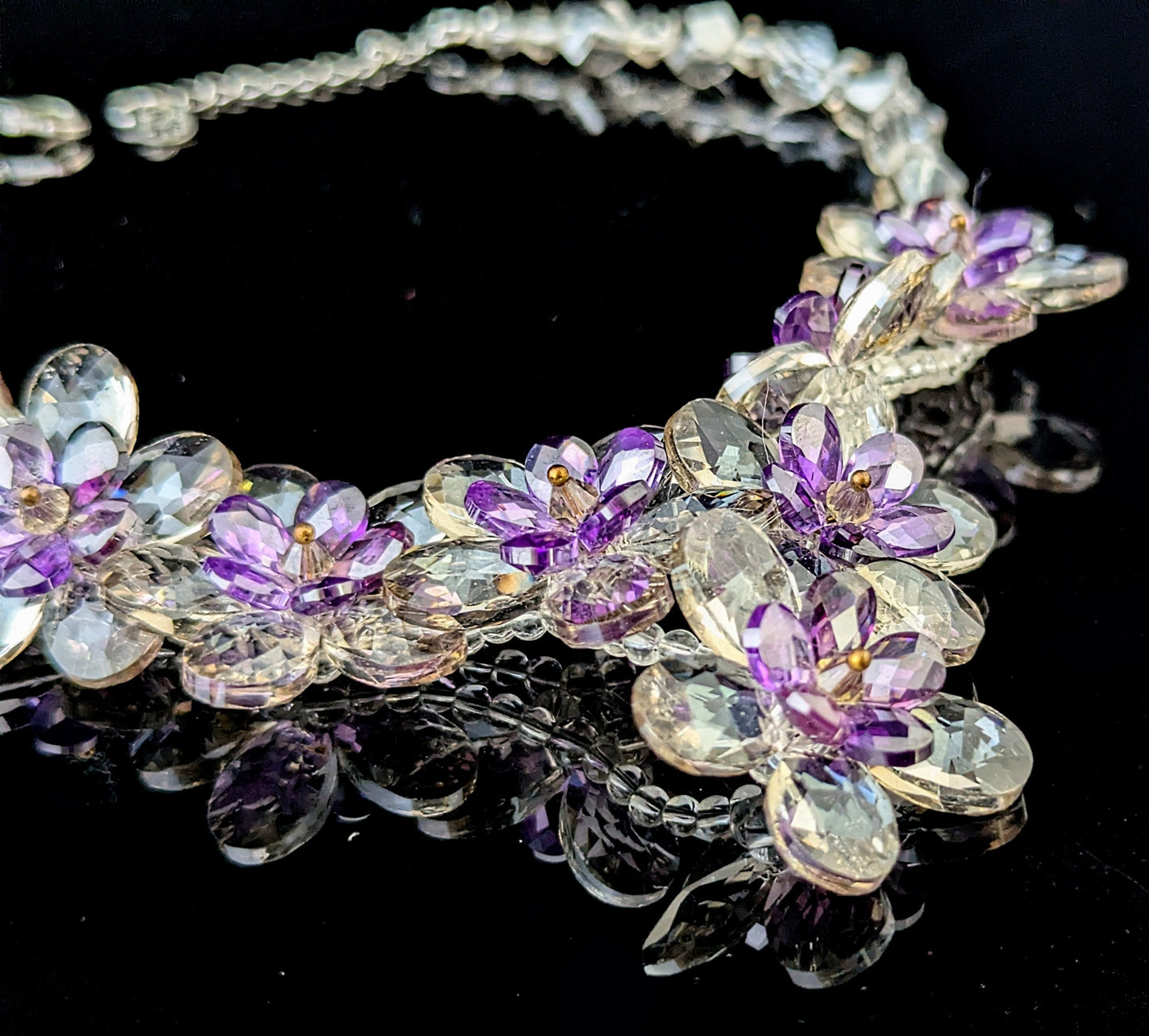 Vintage crystal flower necklace, choker, Butler and Wilson