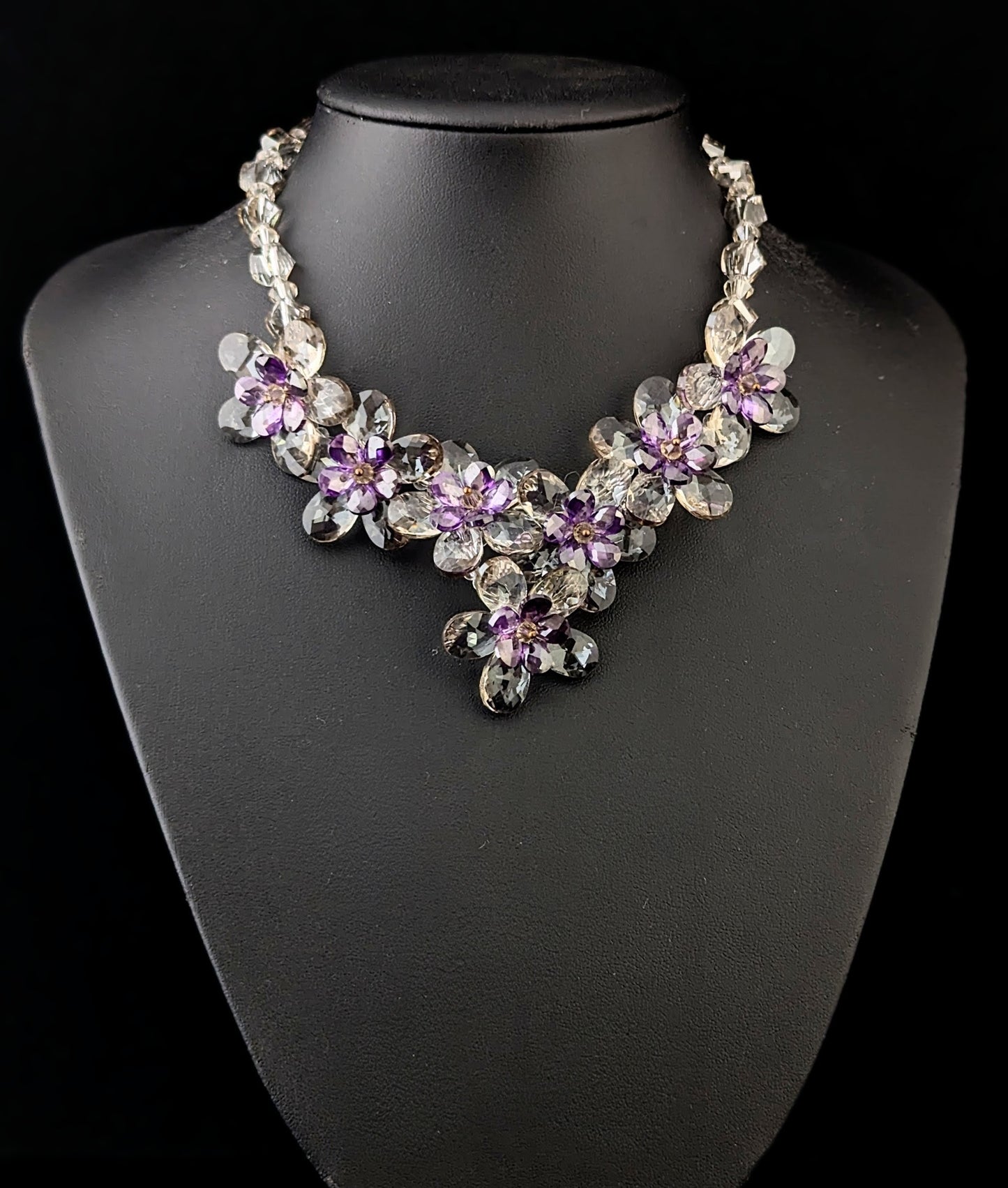 Vintage crystal flower necklace, choker, Butler and Wilson