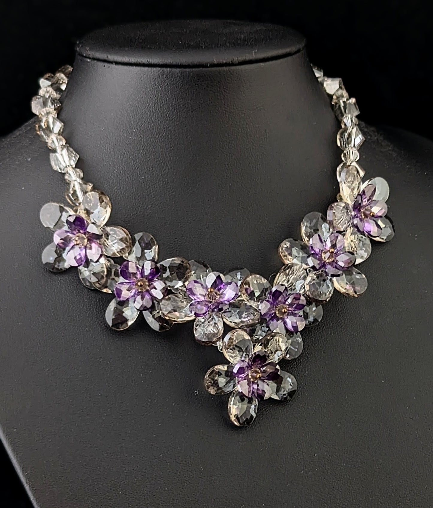 Vintage crystal flower necklace, choker, Butler and Wilson
