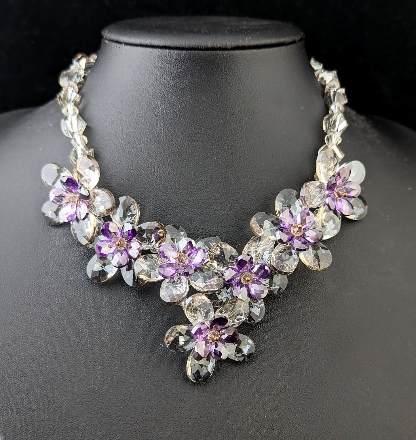 Vintage crystal flower necklace, choker, Butler and Wilson
