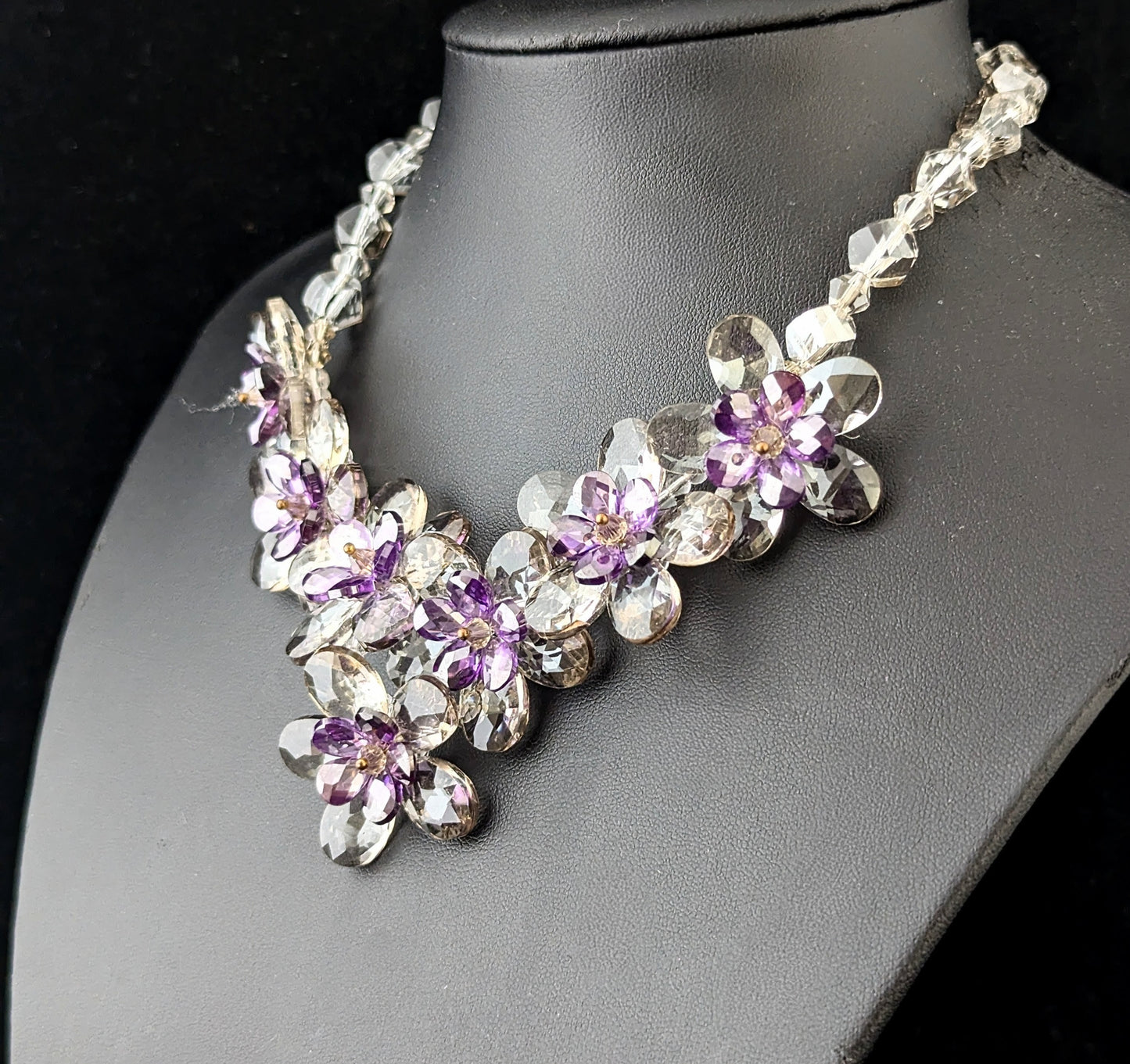 Vintage crystal flower necklace, choker, Butler and Wilson