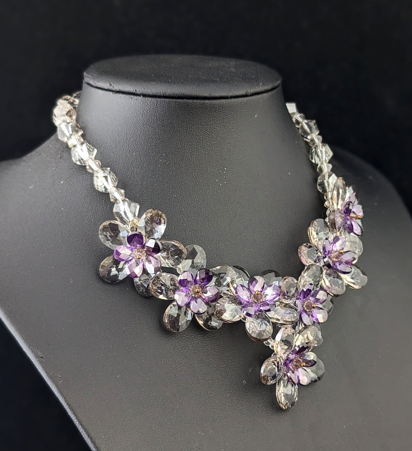 Vintage crystal flower necklace, choker, Butler and Wilson