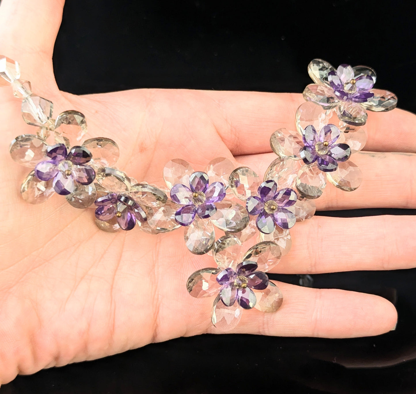 Vintage crystal flower necklace, choker, Butler and Wilson
