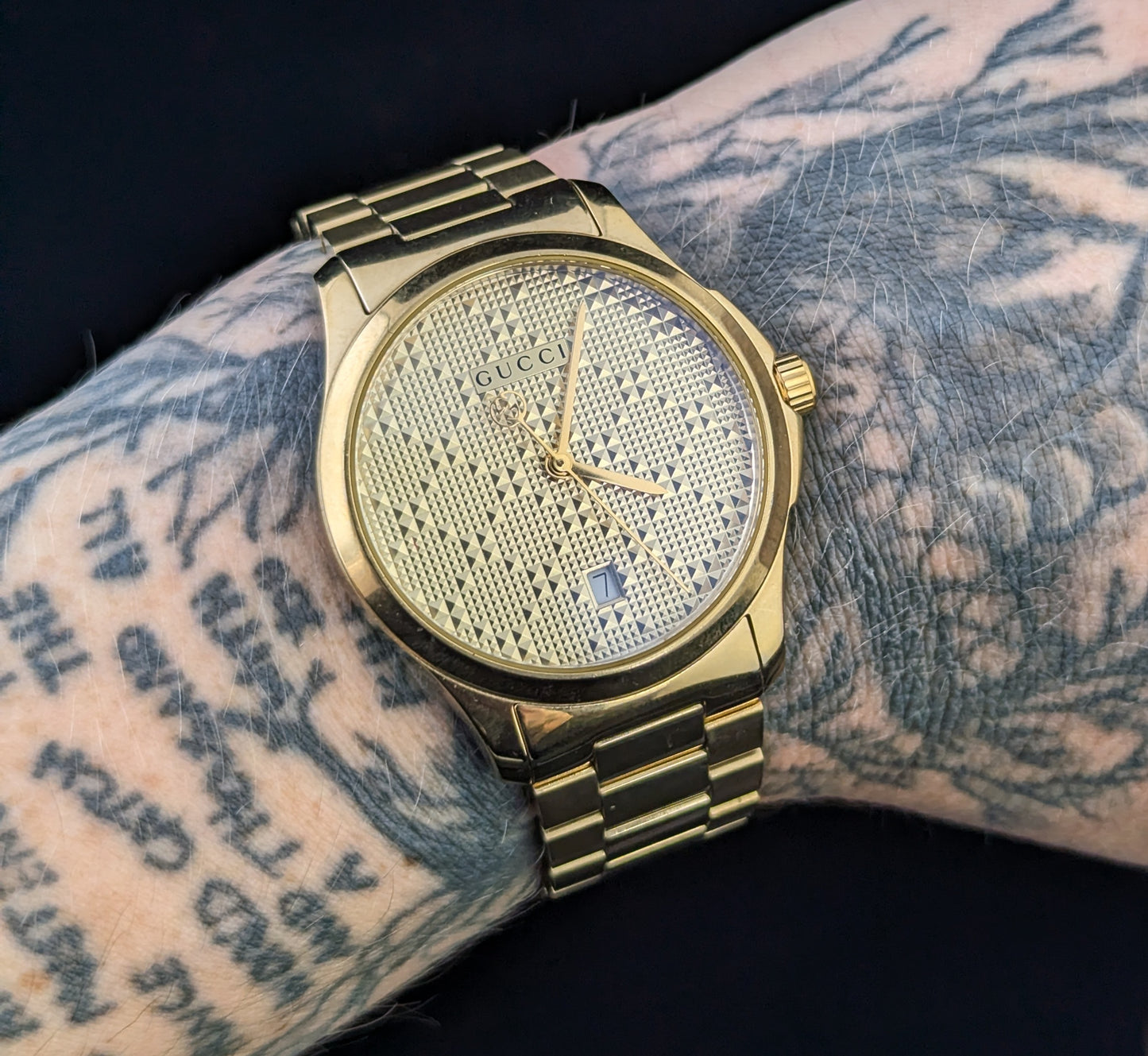Gucci G-Timeless mens gold plated PVD wristwatch