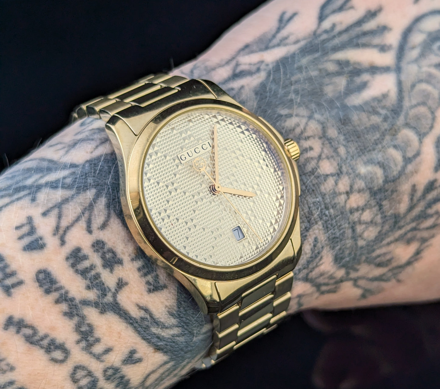 Gucci G-Timeless mens gold plated PVD wristwatch