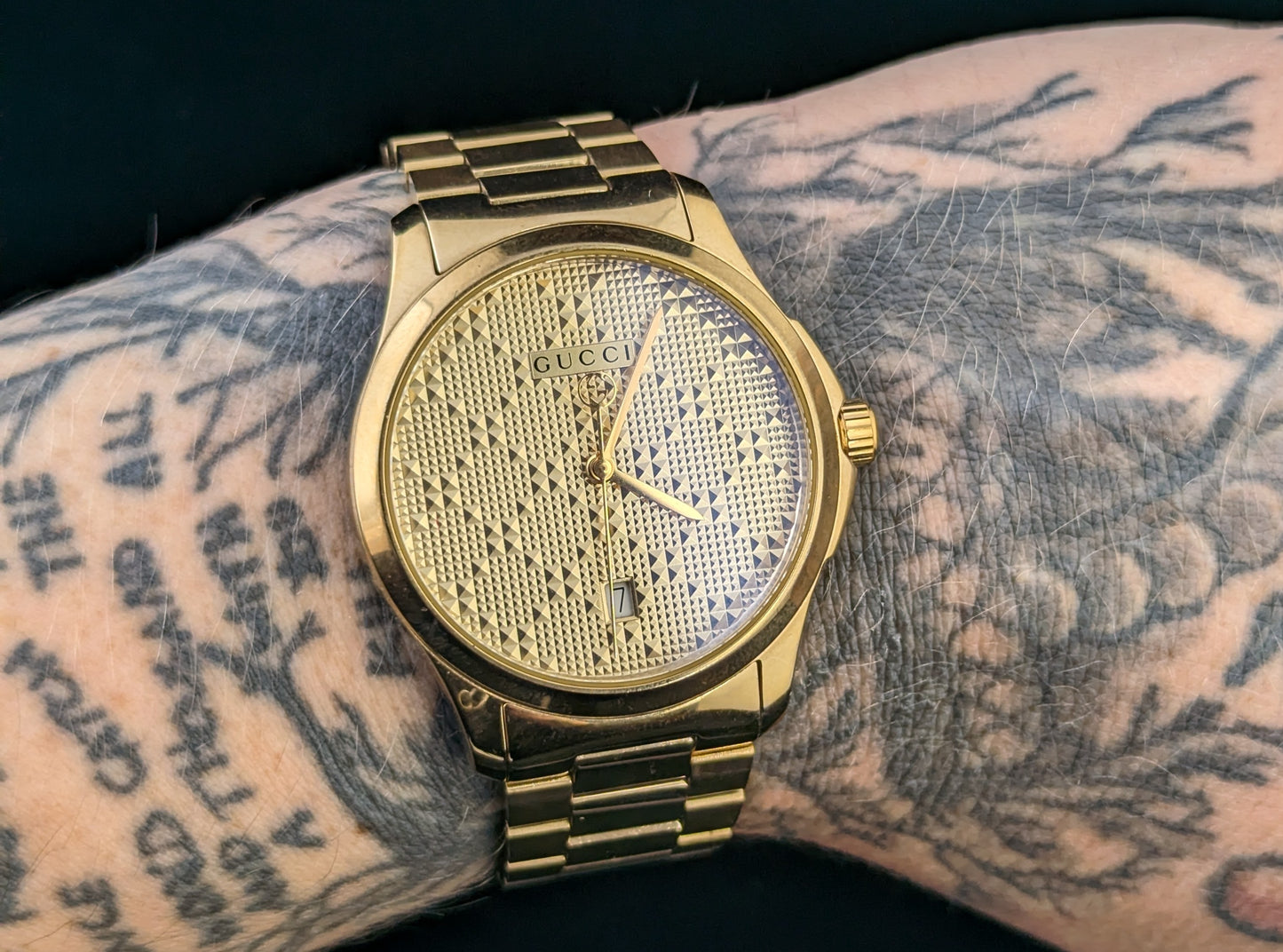 Gucci G-Timeless mens gold plated PVD wristwatch