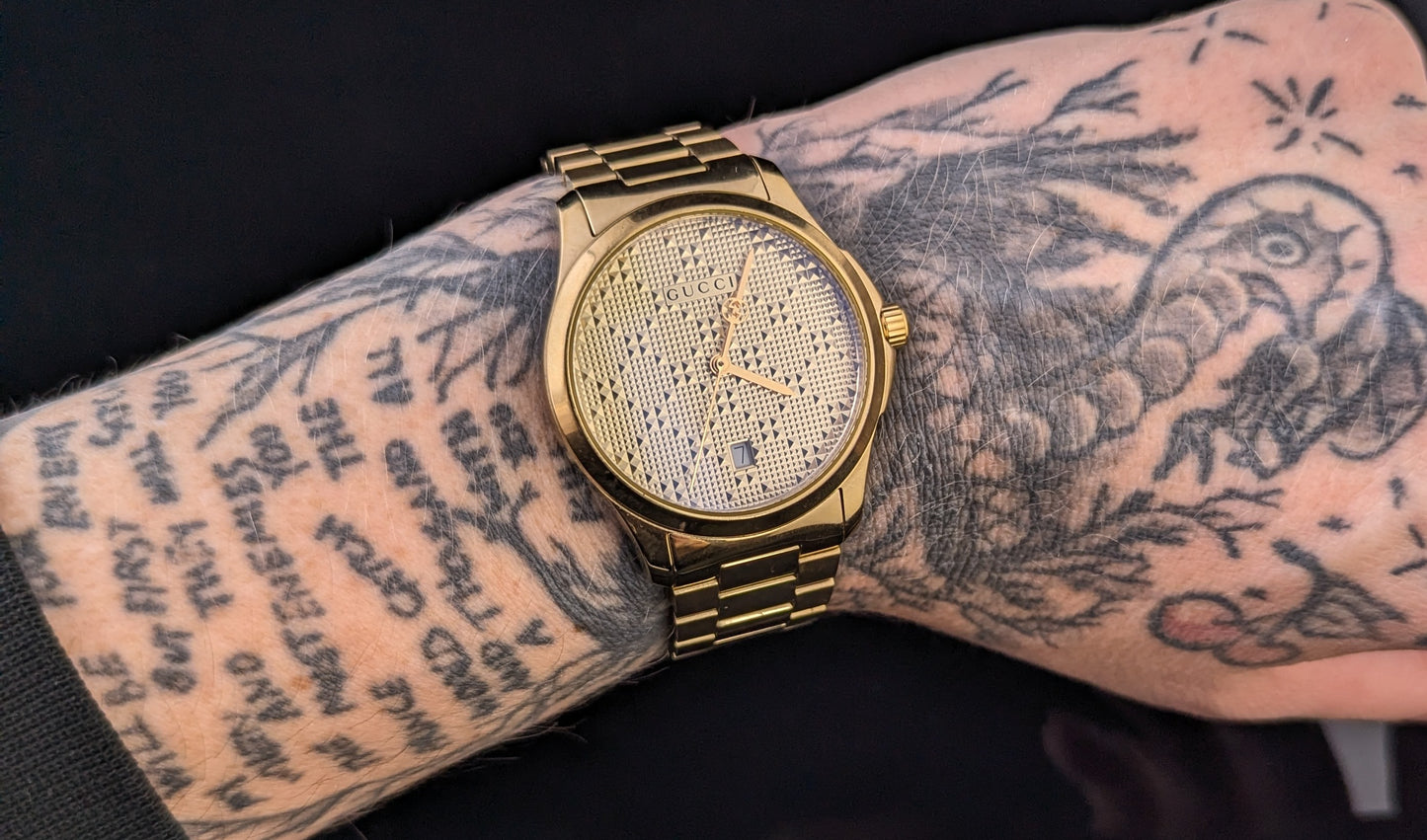Gucci G-Timeless mens gold plated PVD wristwatch
