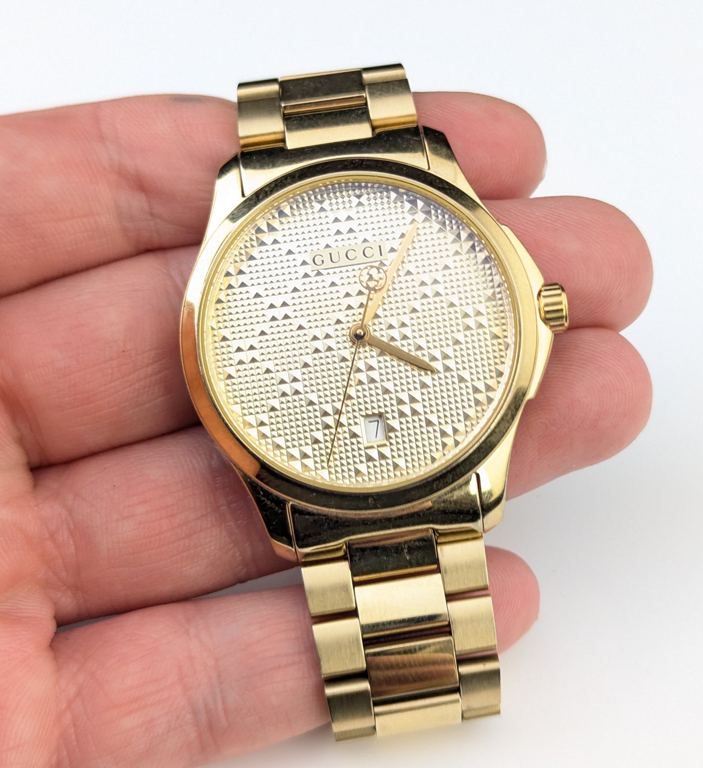Gucci G-Timeless mens gold plated PVD wristwatch