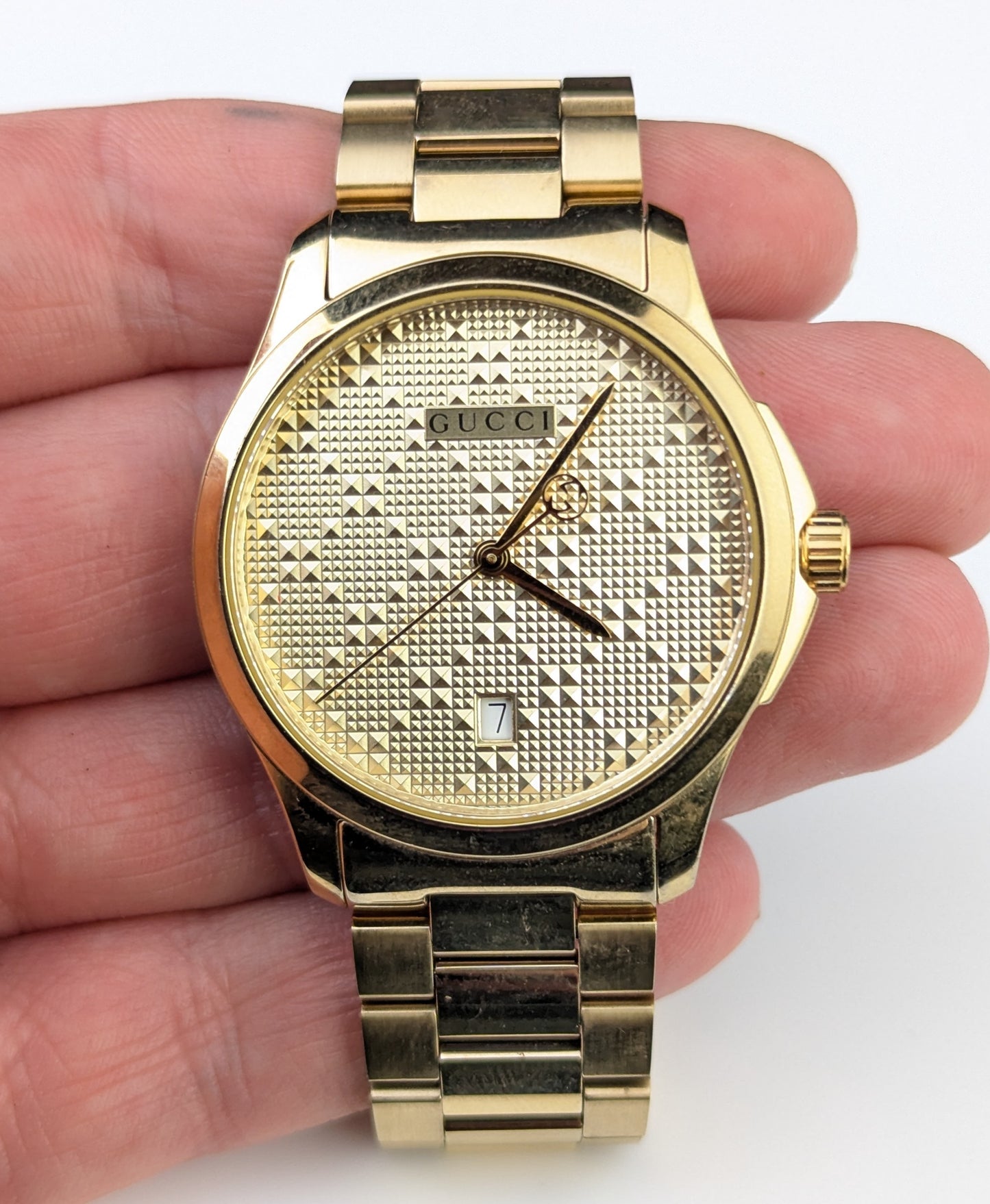 Gucci G-Timeless mens gold plated PVD wristwatch