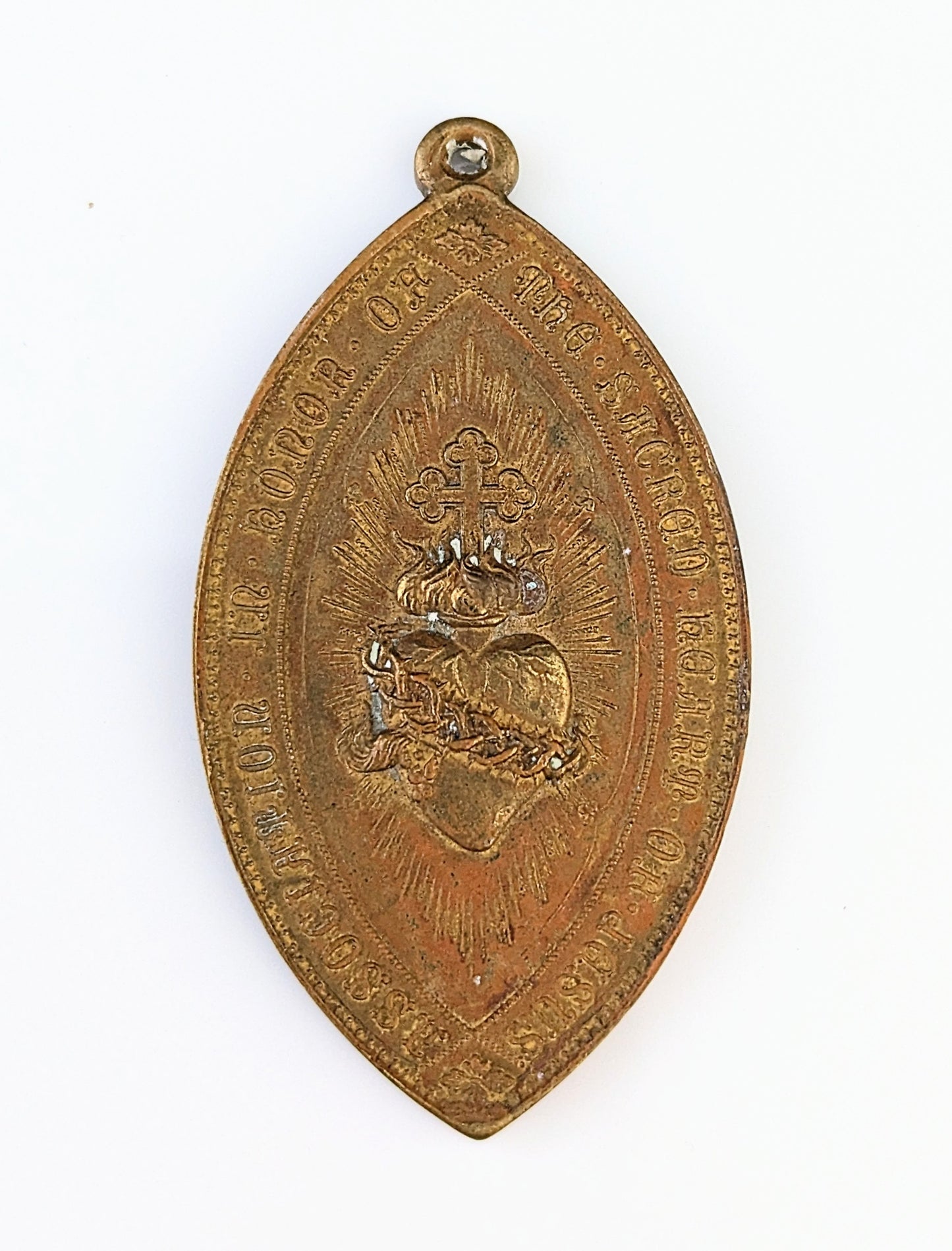 Antique Irish Sacred Heart Association bronze medallion pendant