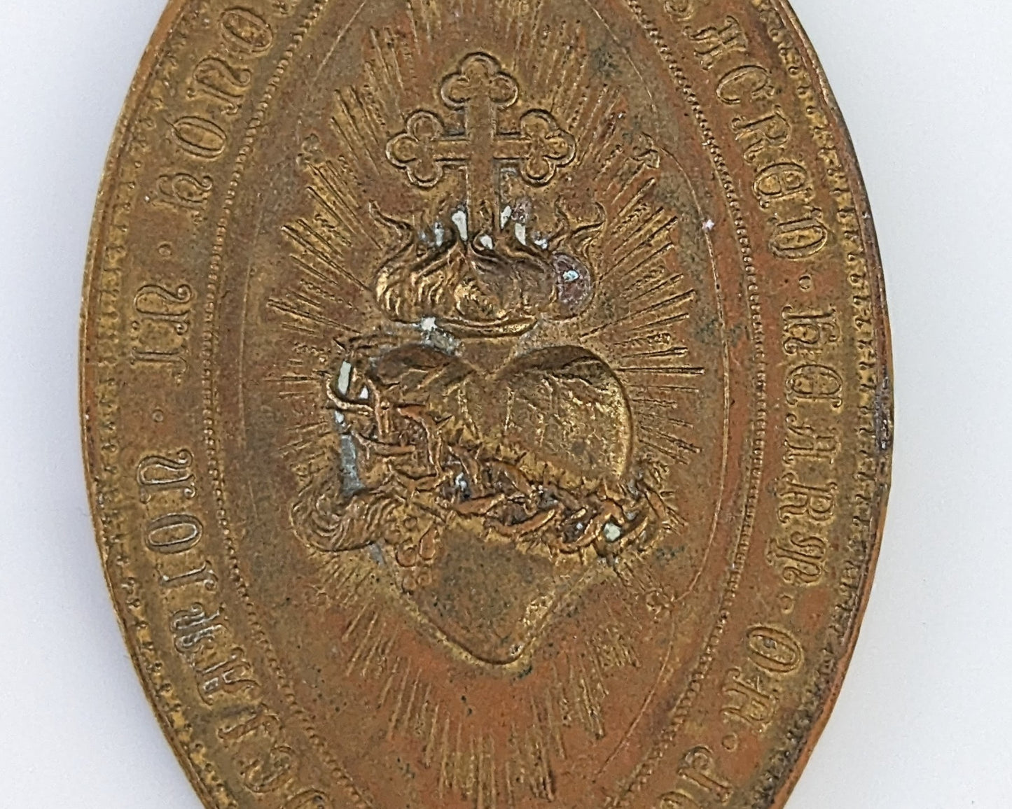 Antique Irish Sacred Heart Association bronze medallion pendant