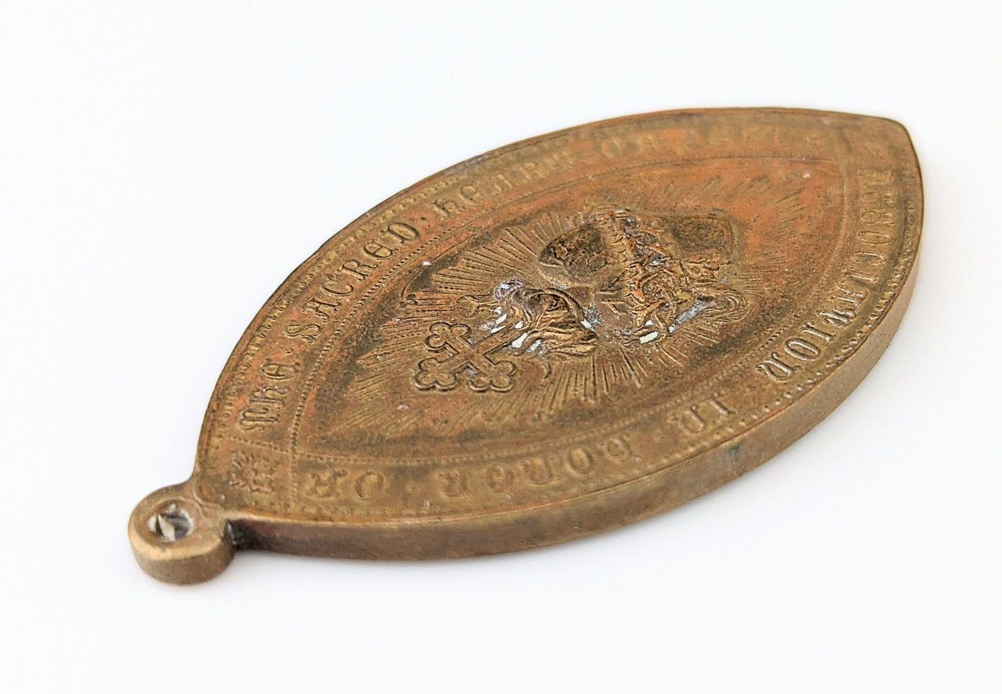 Antique Irish Sacred Heart Association bronze medallion pendant