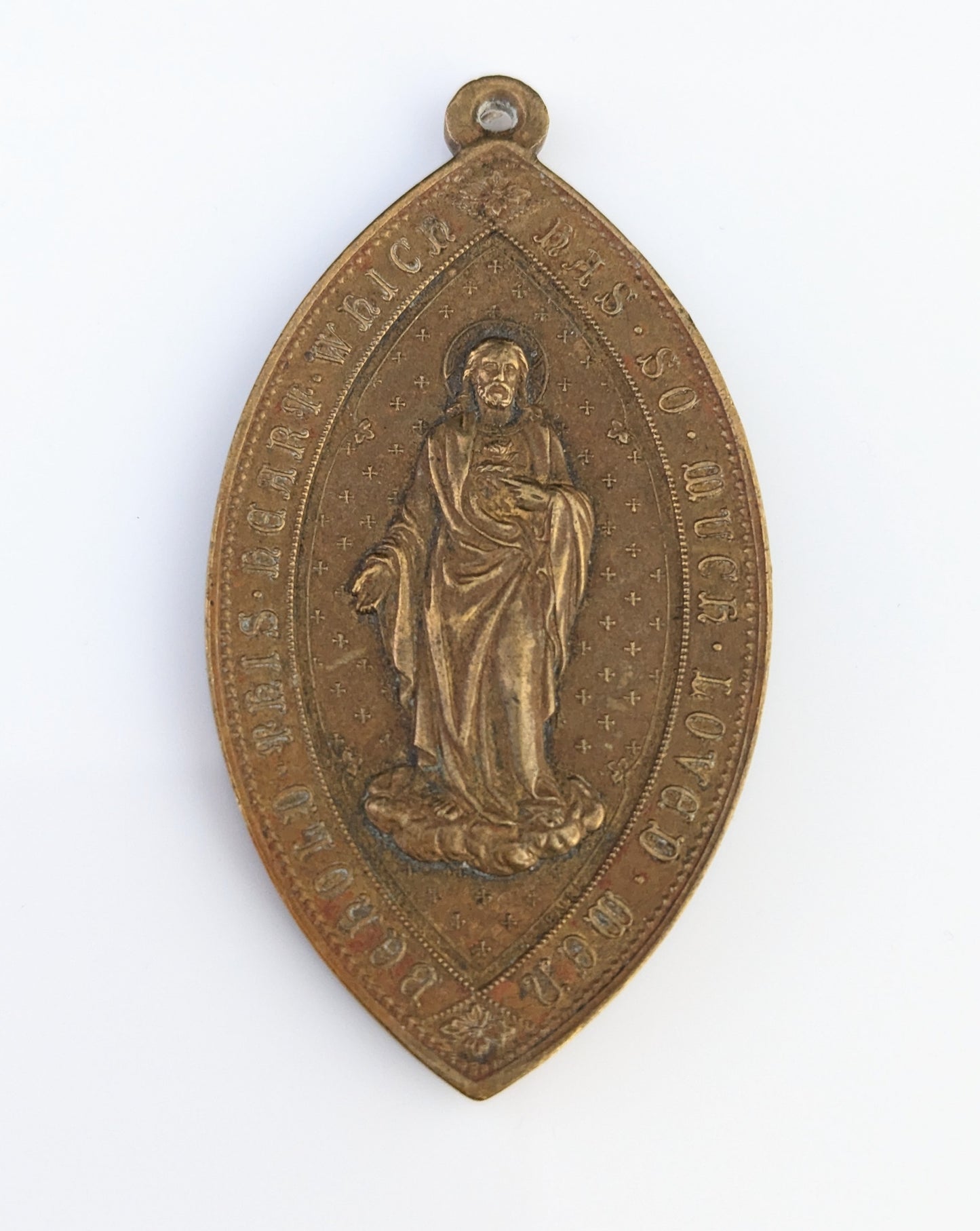 Antique Irish Sacred Heart Association bronze medallion pendant