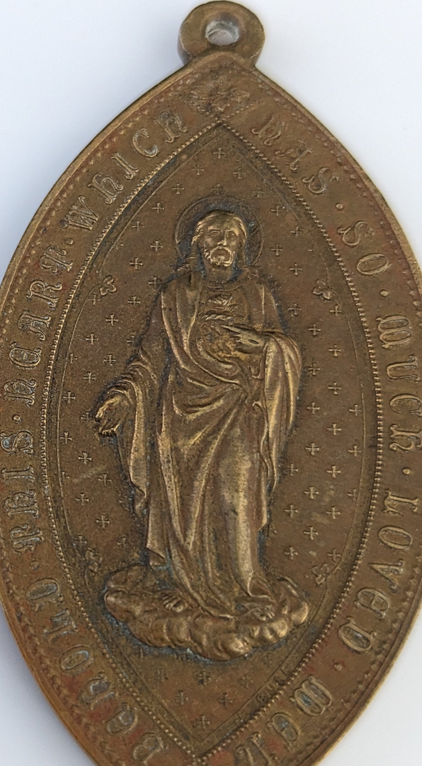 Antique Irish Sacred Heart Association bronze medallion pendant