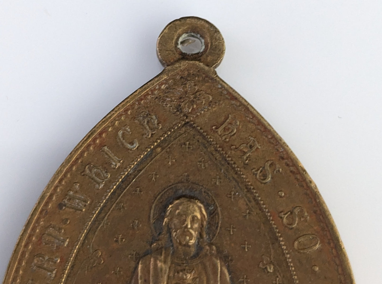 Antique Irish Sacred Heart Association bronze medallion pendant