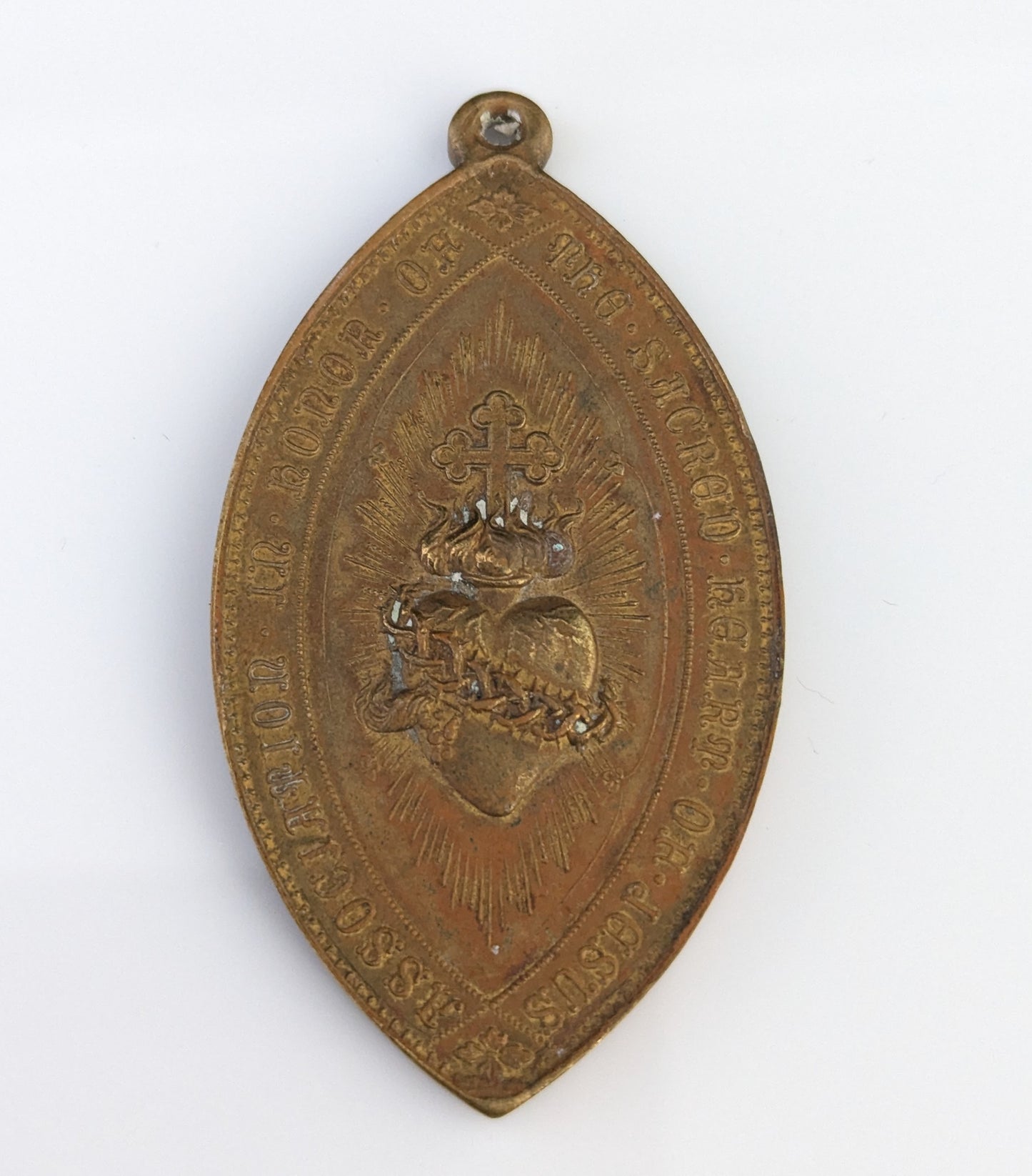Antique Irish Sacred Heart Association bronze medallion pendant