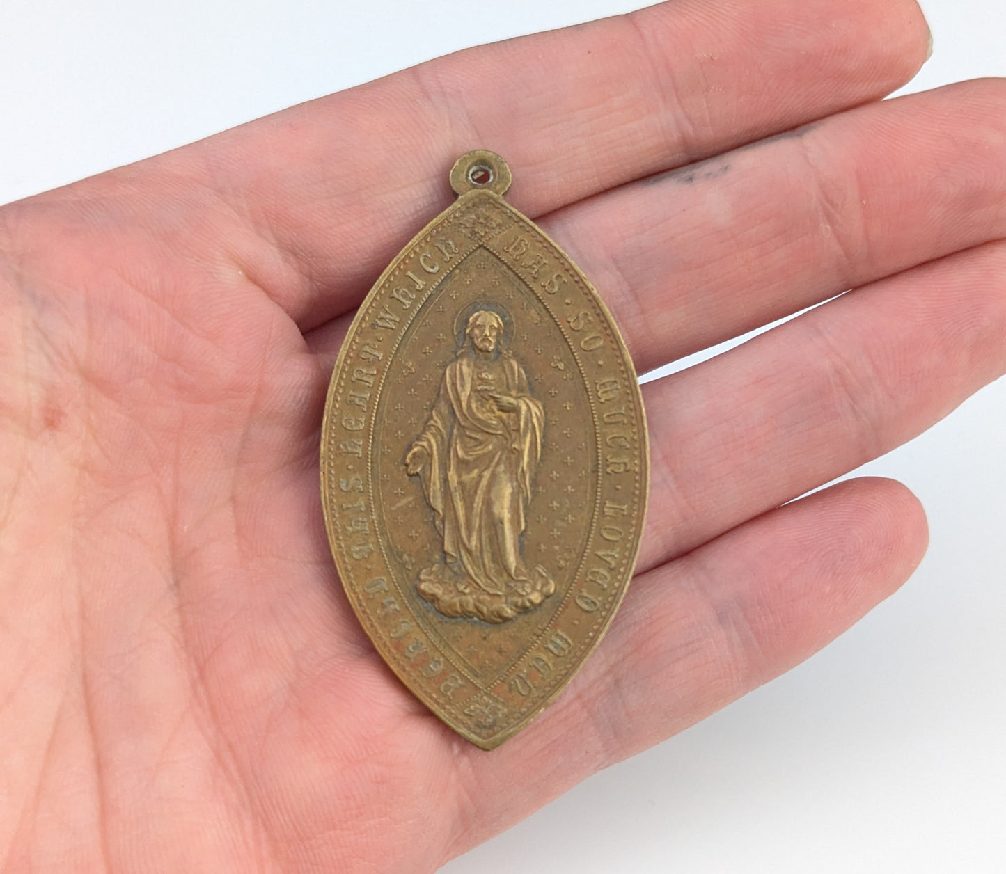 Antique Irish Sacred Heart Association bronze medallion pendant