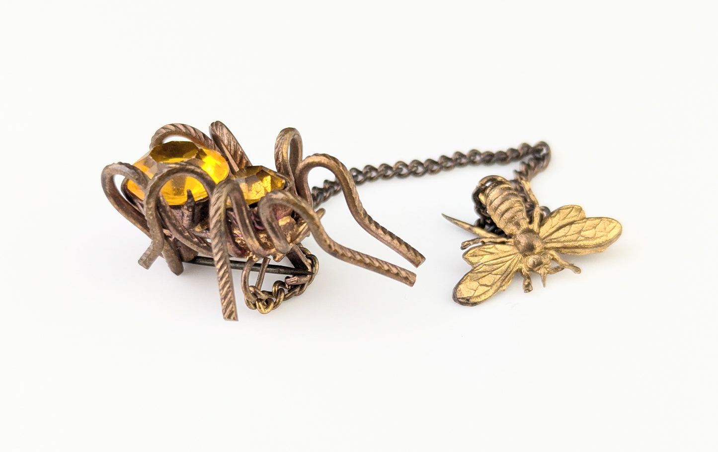 Antique paste spider and bee brooch