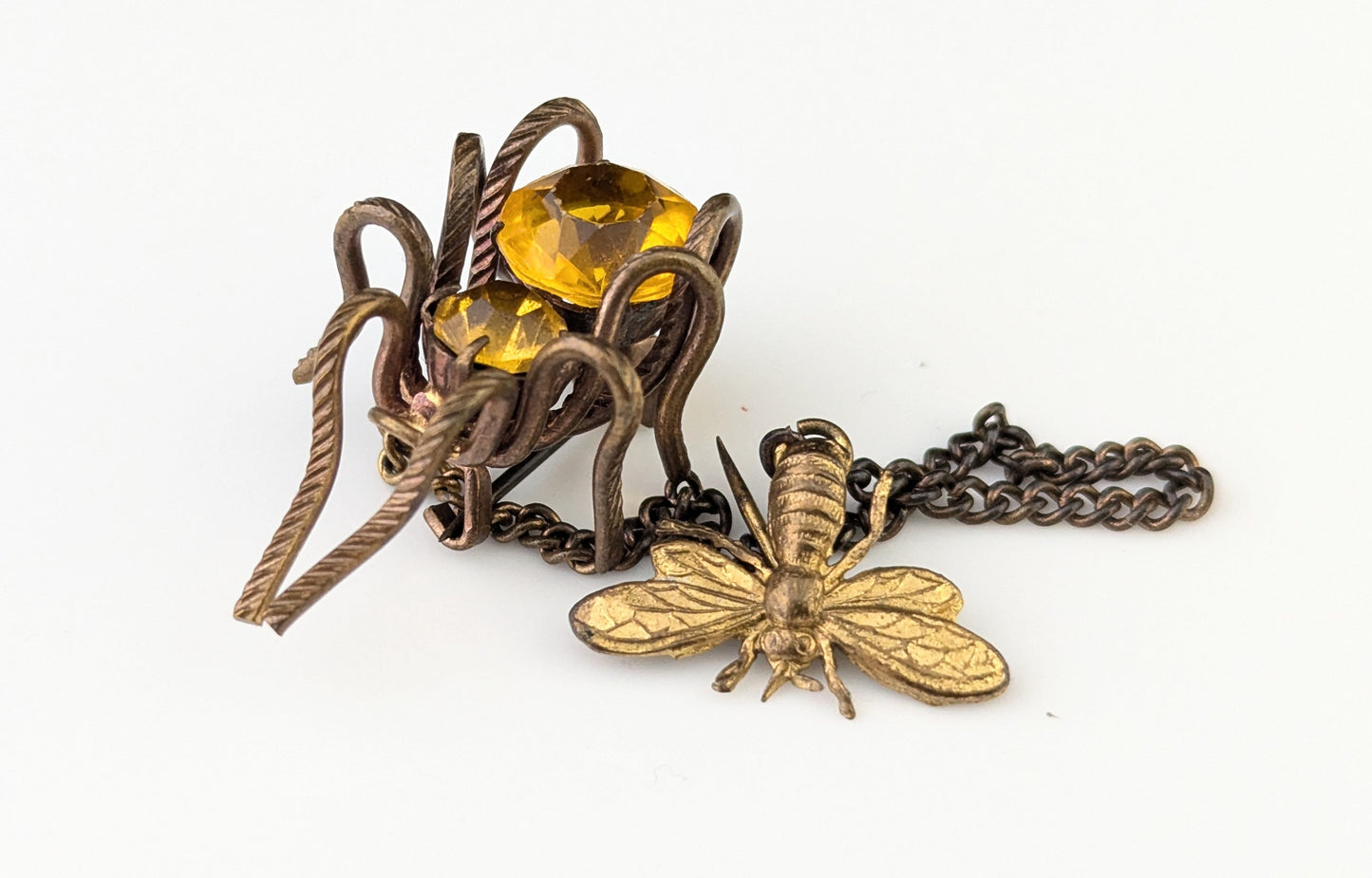 Antique paste spider and bee brooch