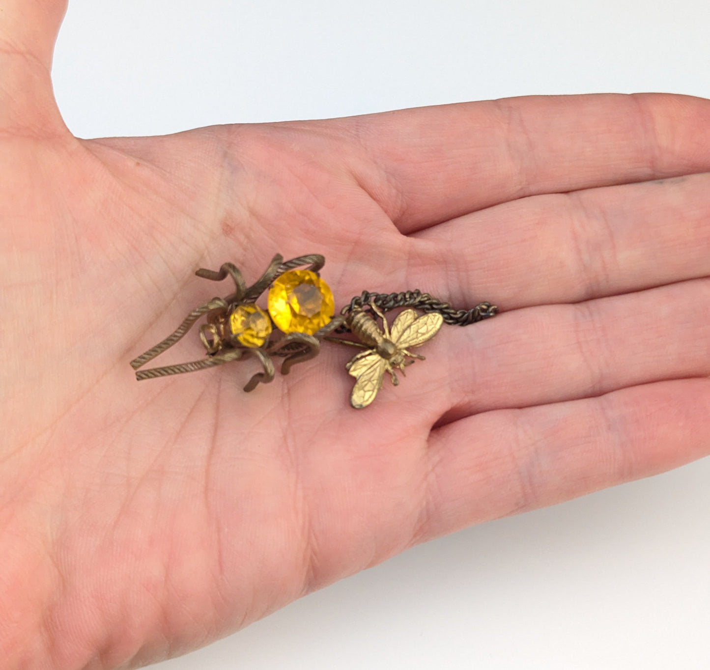 Antique paste spider and bee brooch