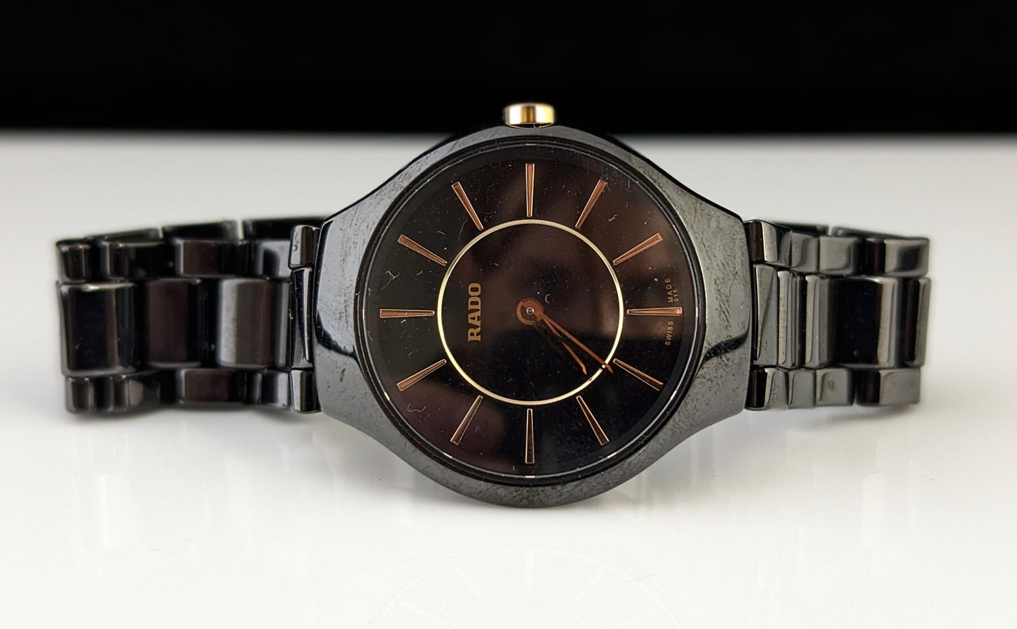 Rado True Thinline black ceramic dial wristwatch