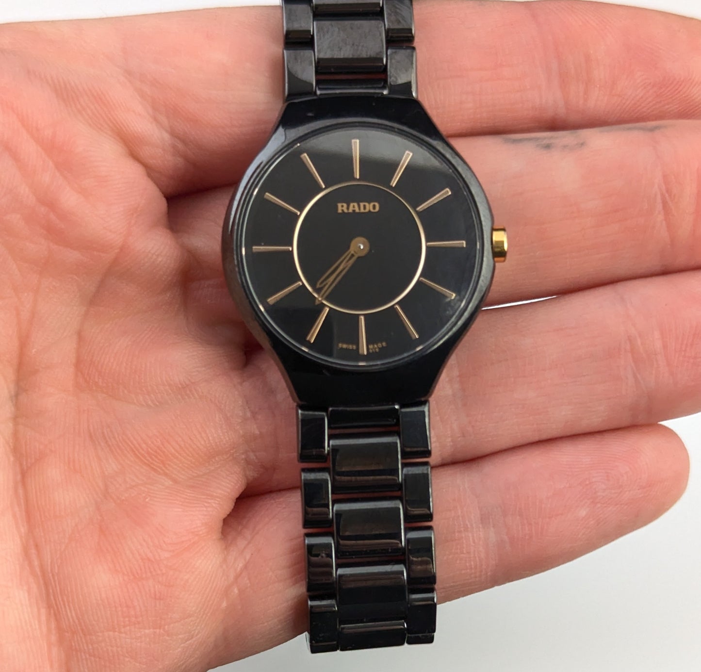 Rado True Thinline black ceramic dial wristwatch