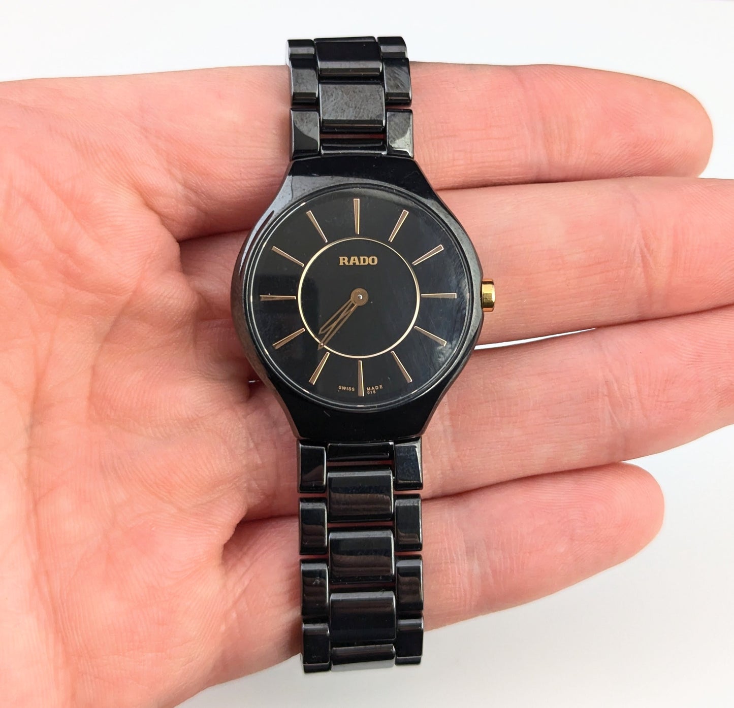 Rado True Thinline black ceramic dial wristwatch