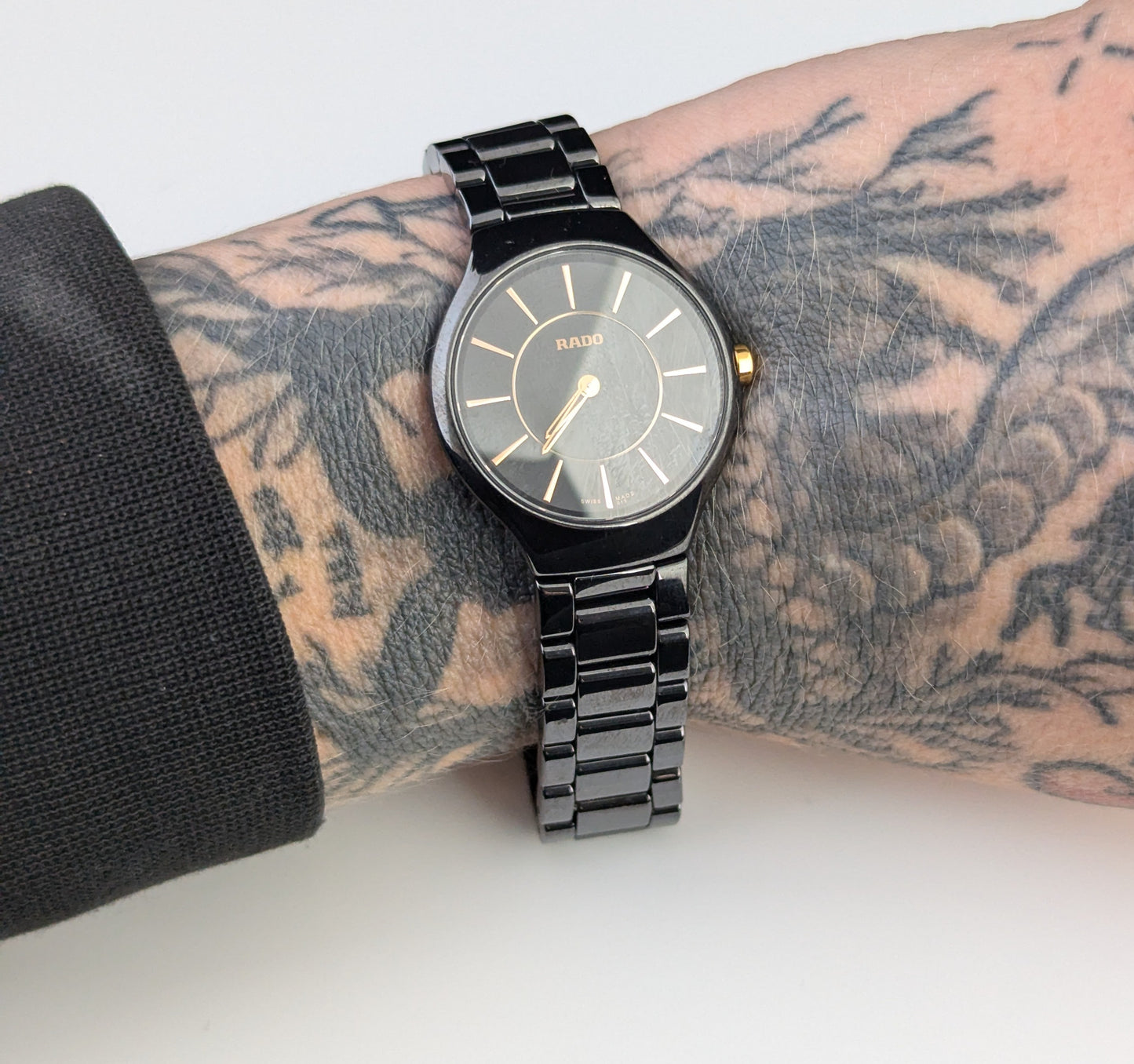 Rado True Thinline black ceramic dial wristwatch