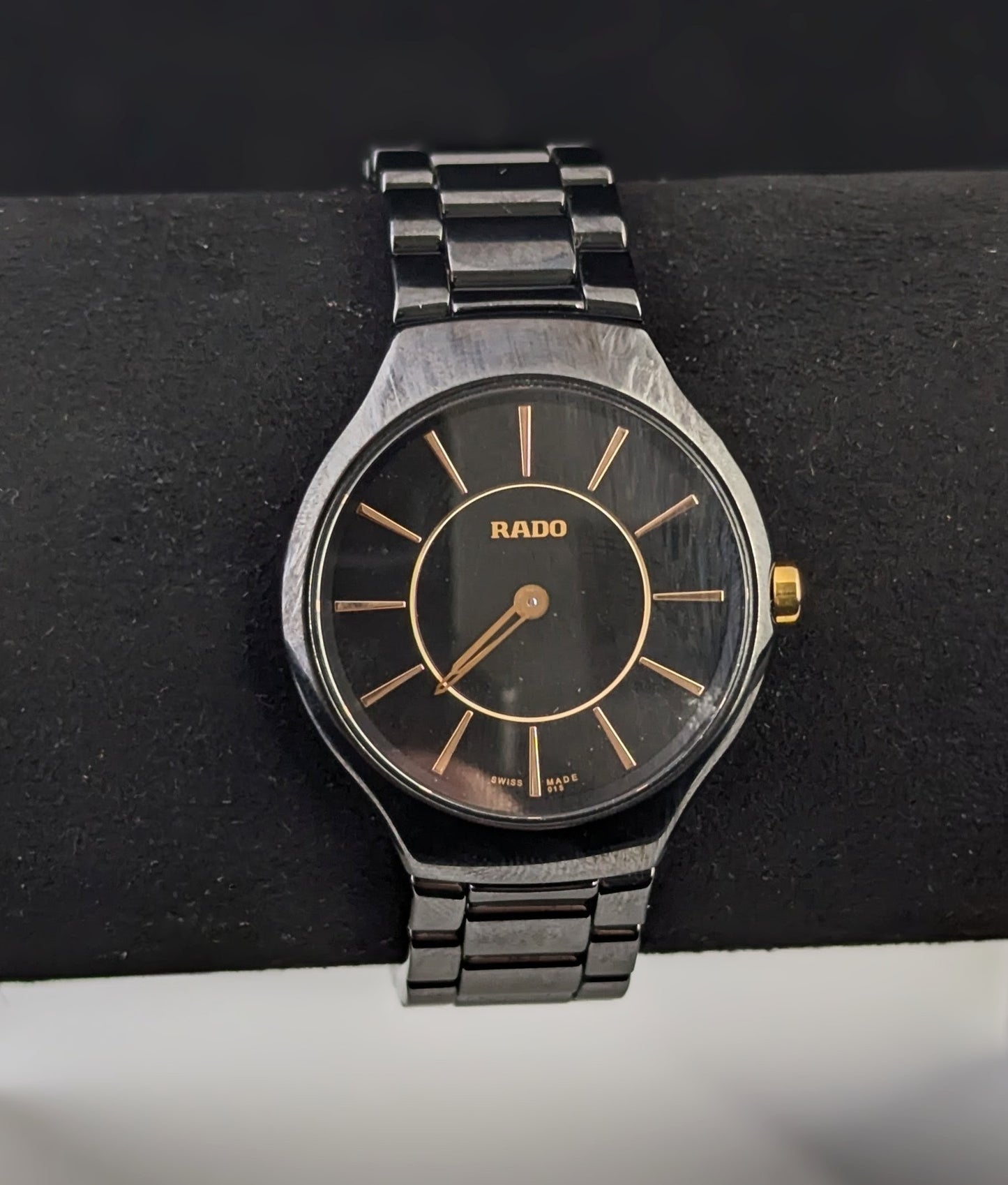 Rado True Thinline black ceramic dial wristwatch