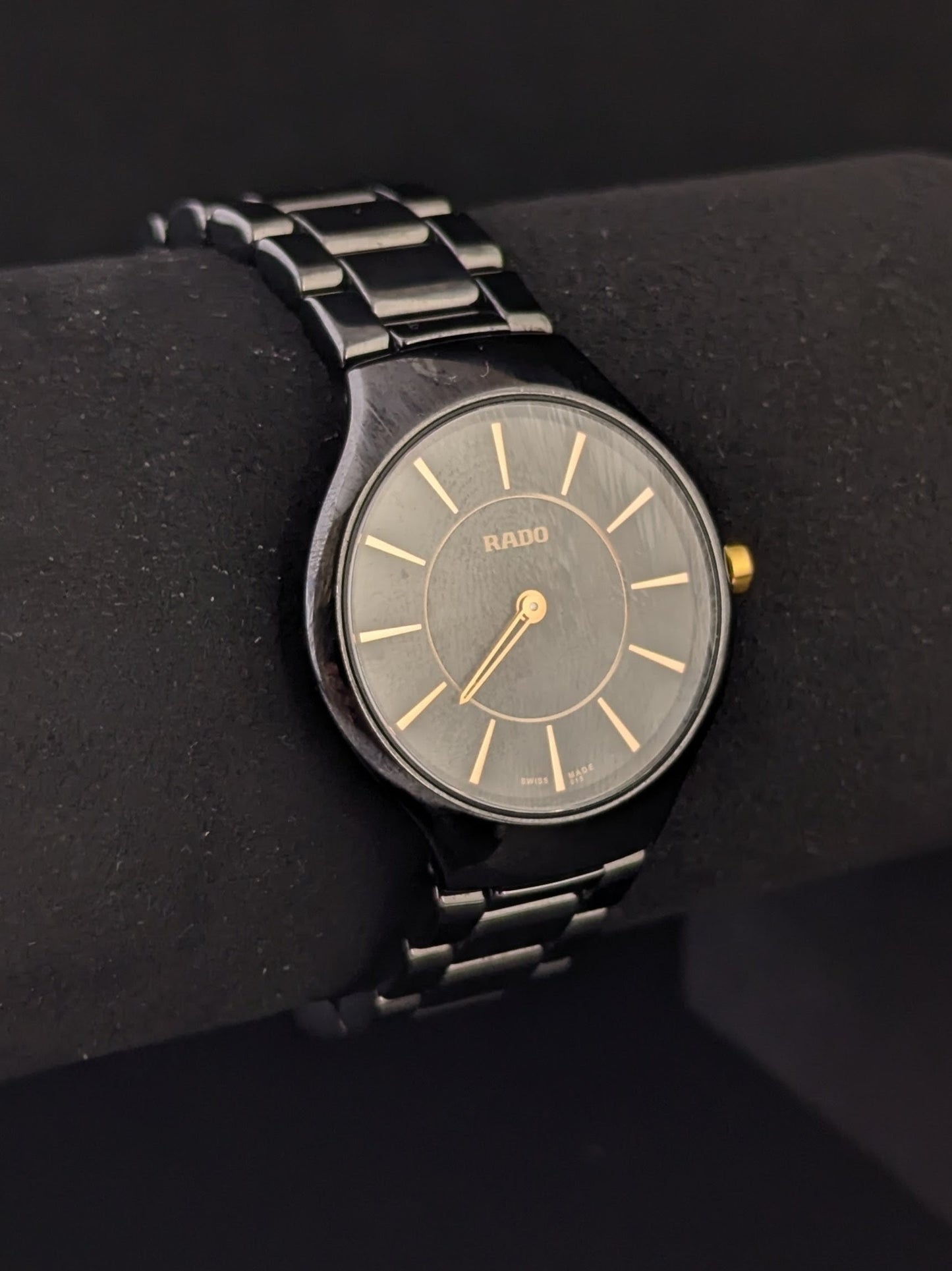 Rado True Thinline black ceramic dial wristwatch