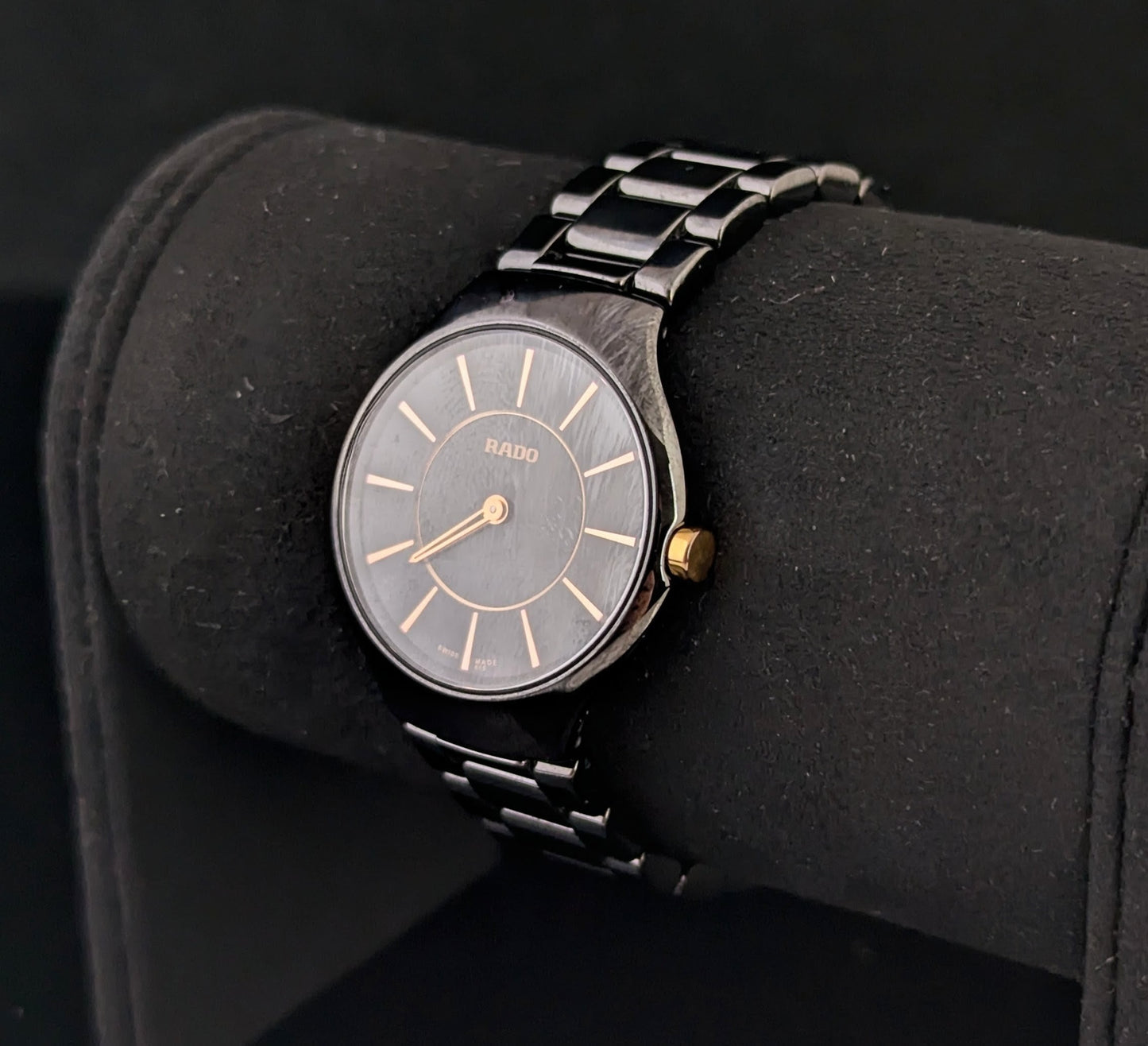 Rado True Thinline black ceramic dial wristwatch