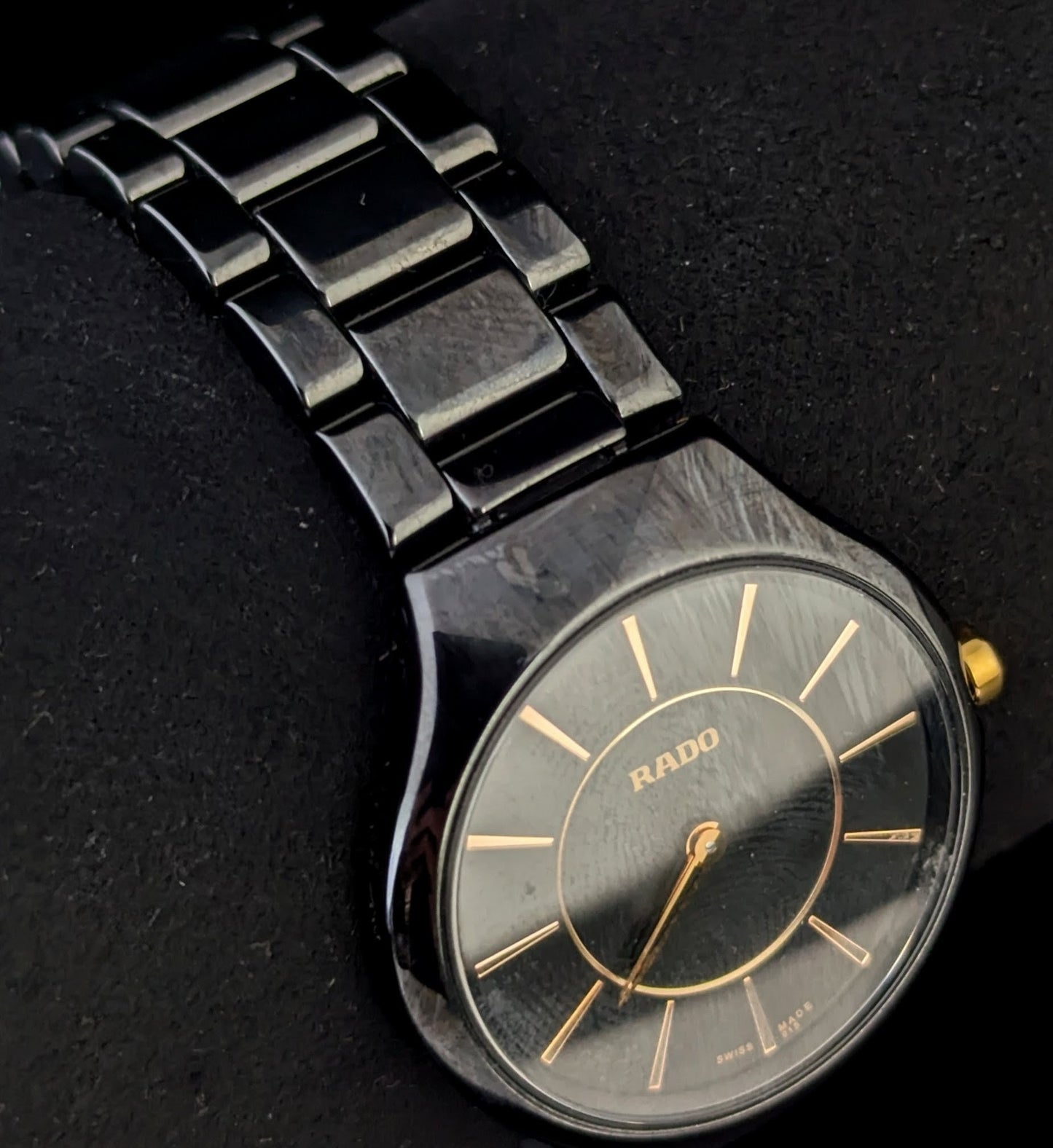 Rado True Thinline black ceramic dial wristwatch